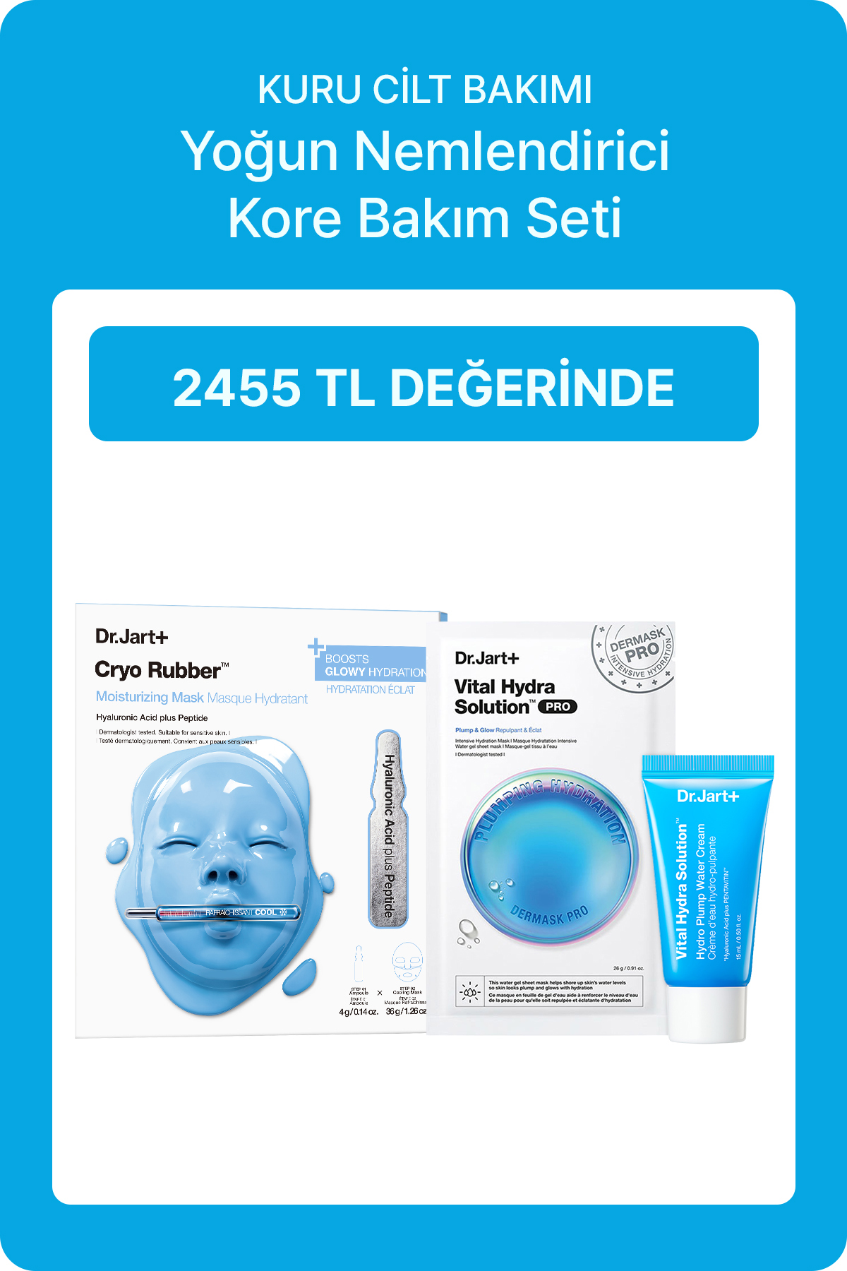 Dr.Jart+ Yoğun Nemlendirici Kore Bakım Seti | Cryo Rubber Maske + VHS Pro Maske + VHS Krem 15ml