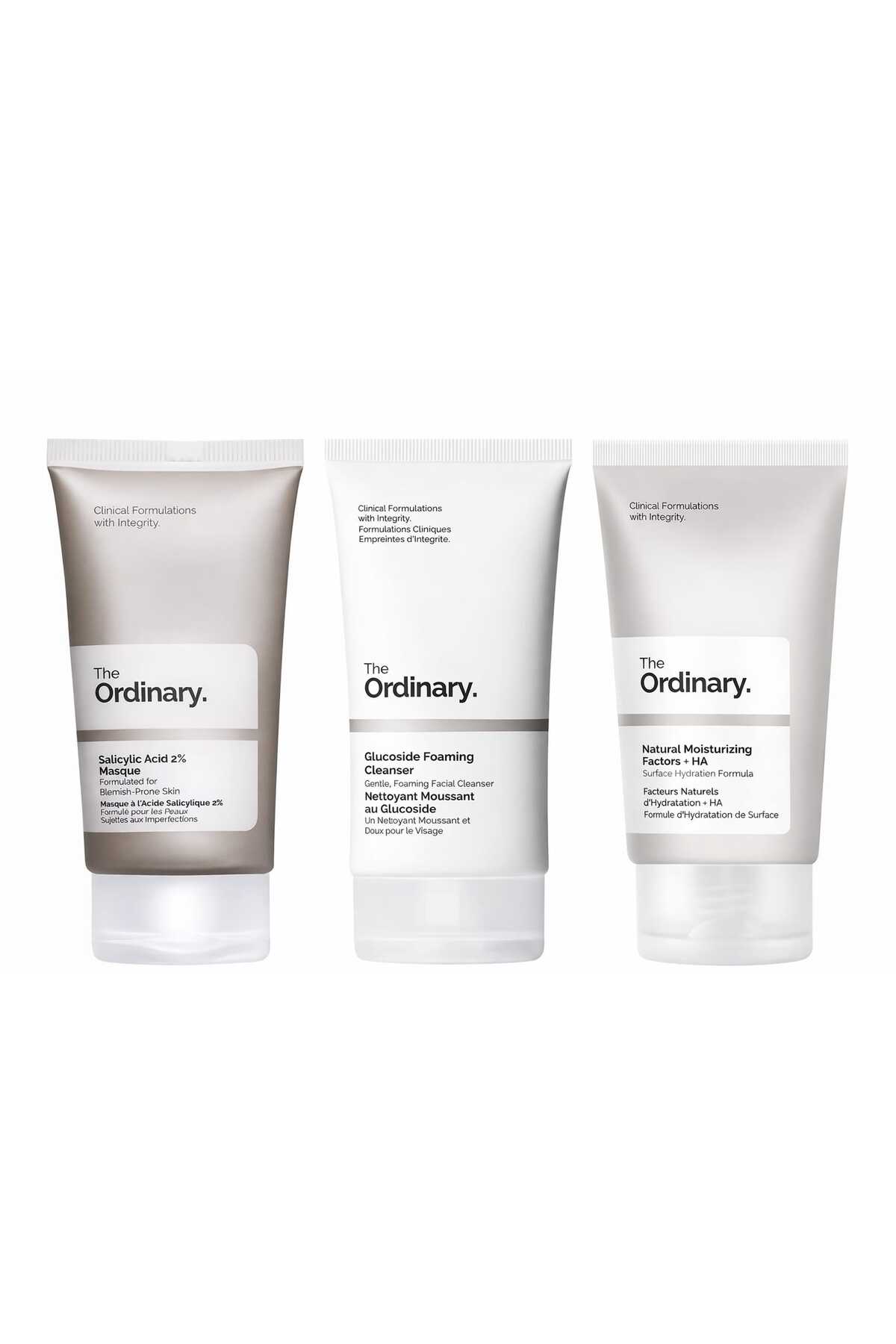 The Ordinary 3 lü maske seti-Leke Eğilimli Ciltler Maske 50ml/Köpüren Temizleyici150 ml/Yüz Nemlendiricisi30 ml