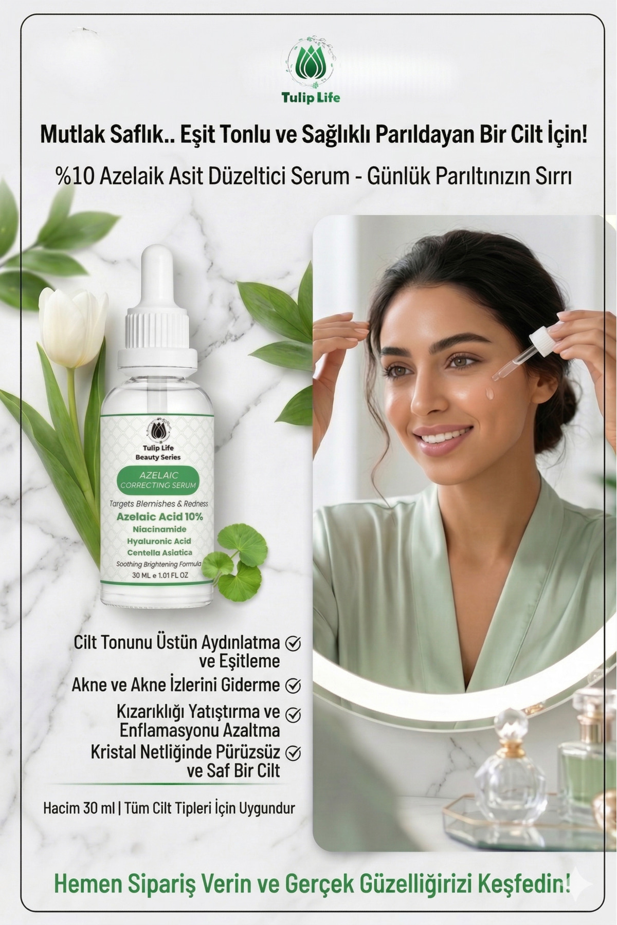 tulip life Azelaic Acid %10 + Niacinamide Leke Karşıtı ve Aydınlatıcı Cilt Bakım Serumu 30 ml