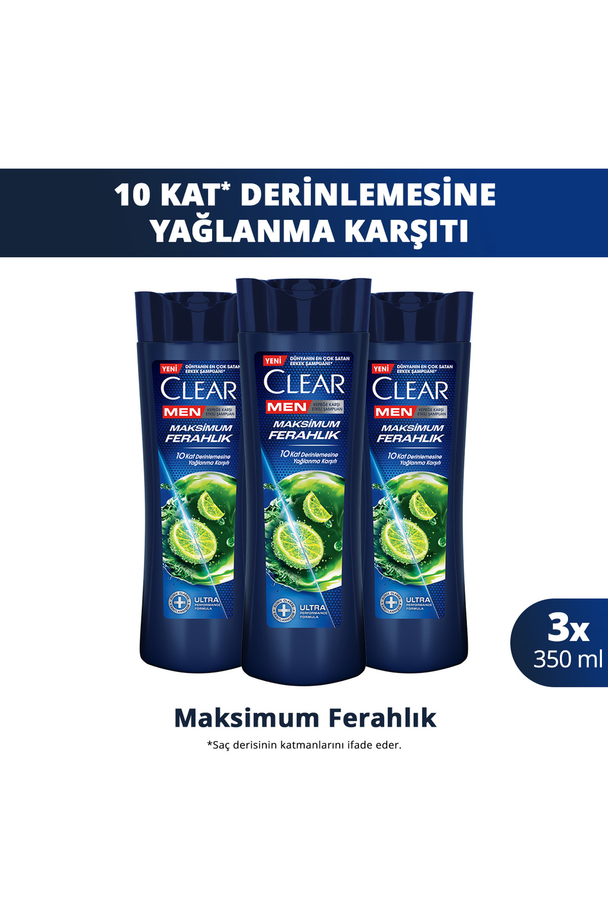 Clear Men Kepeğe Karşı Etkili Şampuan Maksimum Ferahlık 350 ml x3