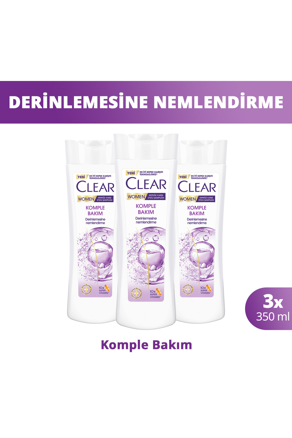 Clear Women Kepeğe Karşı Etkili Şampuan Komple Bakım 350 ml x3