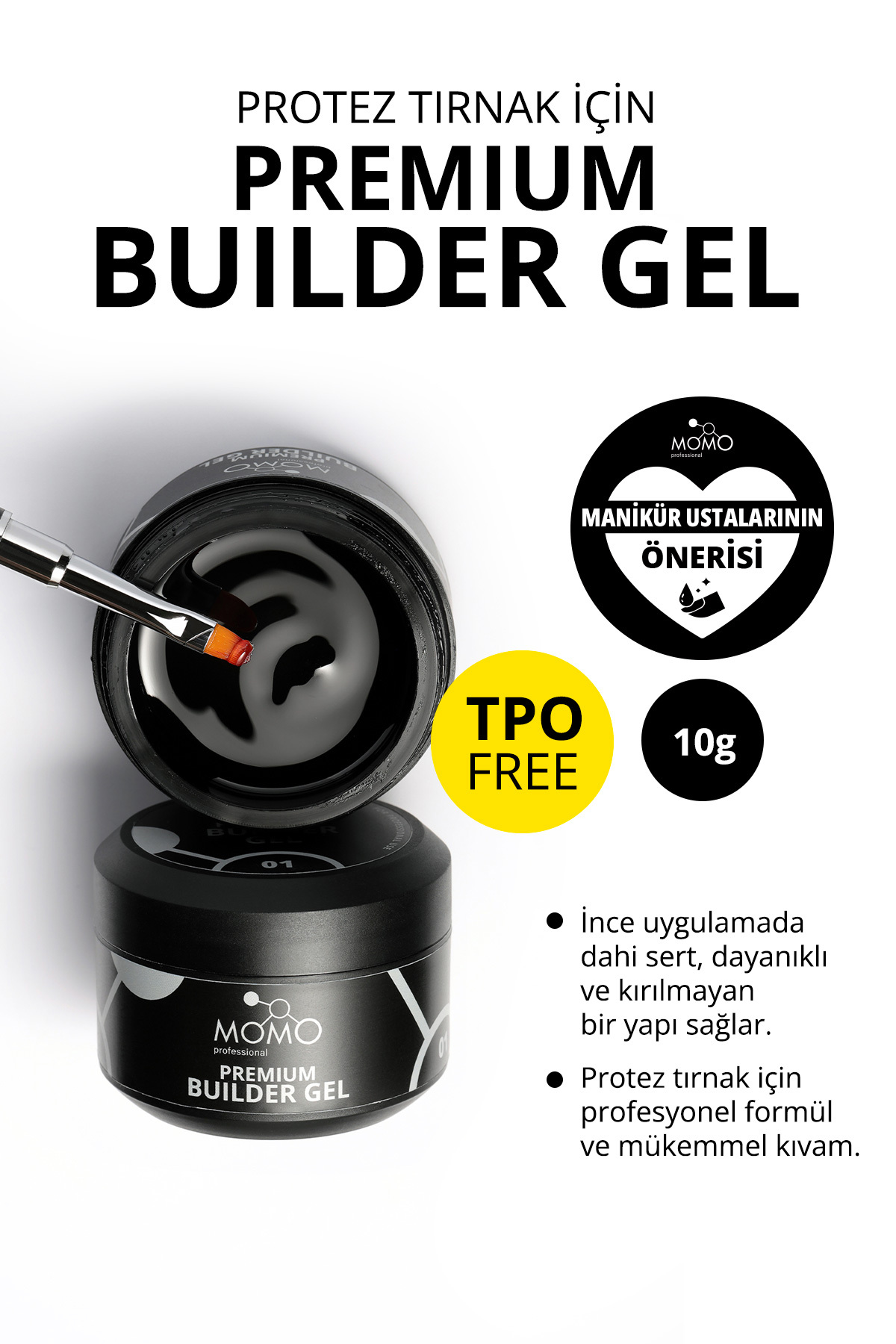 MOMO professional Premium Builder Gel, Protez Tırnak Jeli No.01, Şeffaf, 10 gr