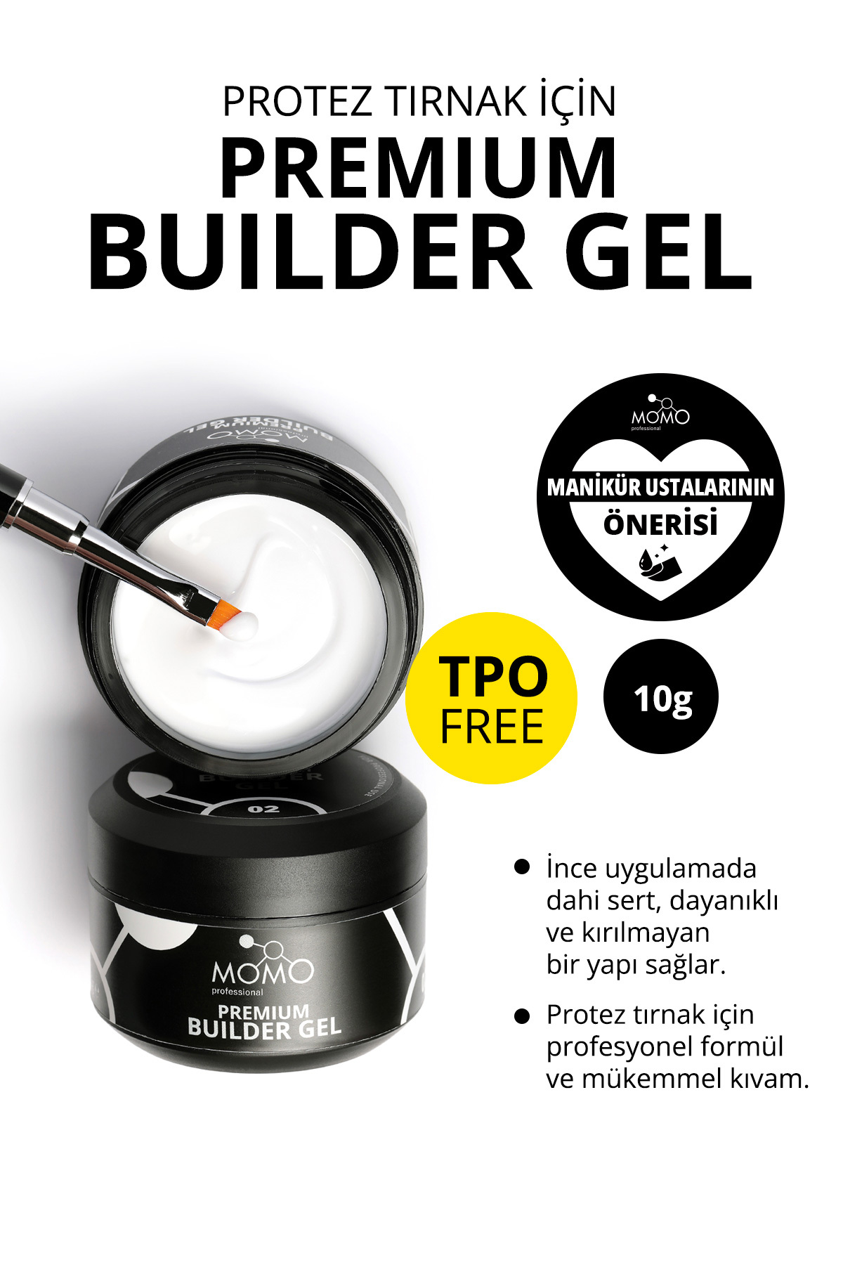 MOMO professional Premium Builder Gel, Protez Tırnak Jeli No.02, Beyaz, 10 gr