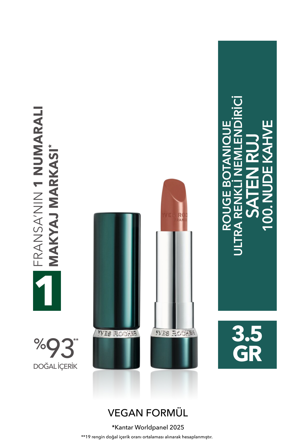 Yves Rocher Rouge Botanique Ultra Renkli Nemlendirici Saten Ruj - 100. Nude Kahve -Vegan-3.5g