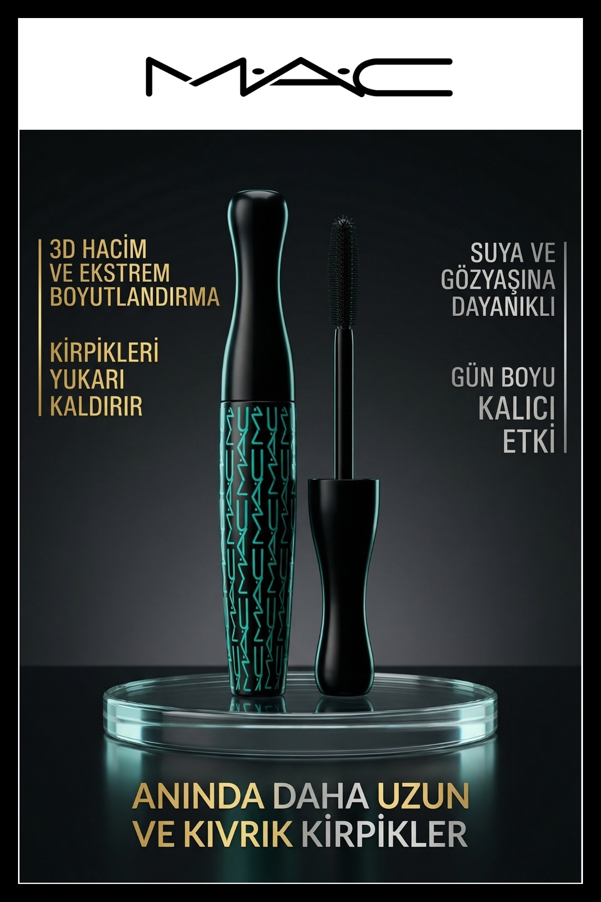 M.A.C Suya Dayanıklı Maskara 3D Hacim Uzatıcı Kıvırıcı Bulaşma Karşıtı