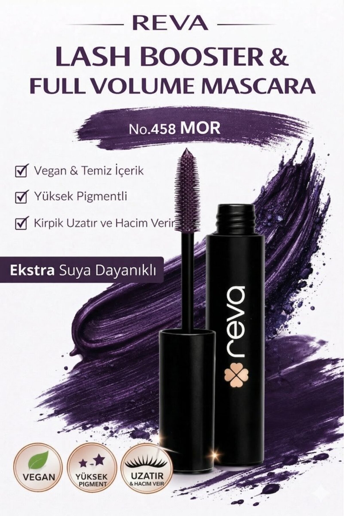 REVA Lash Booster & Full Volume Color Maskara Prune-Tam Hacim & Uzatan Renkli Maskara Mor 458