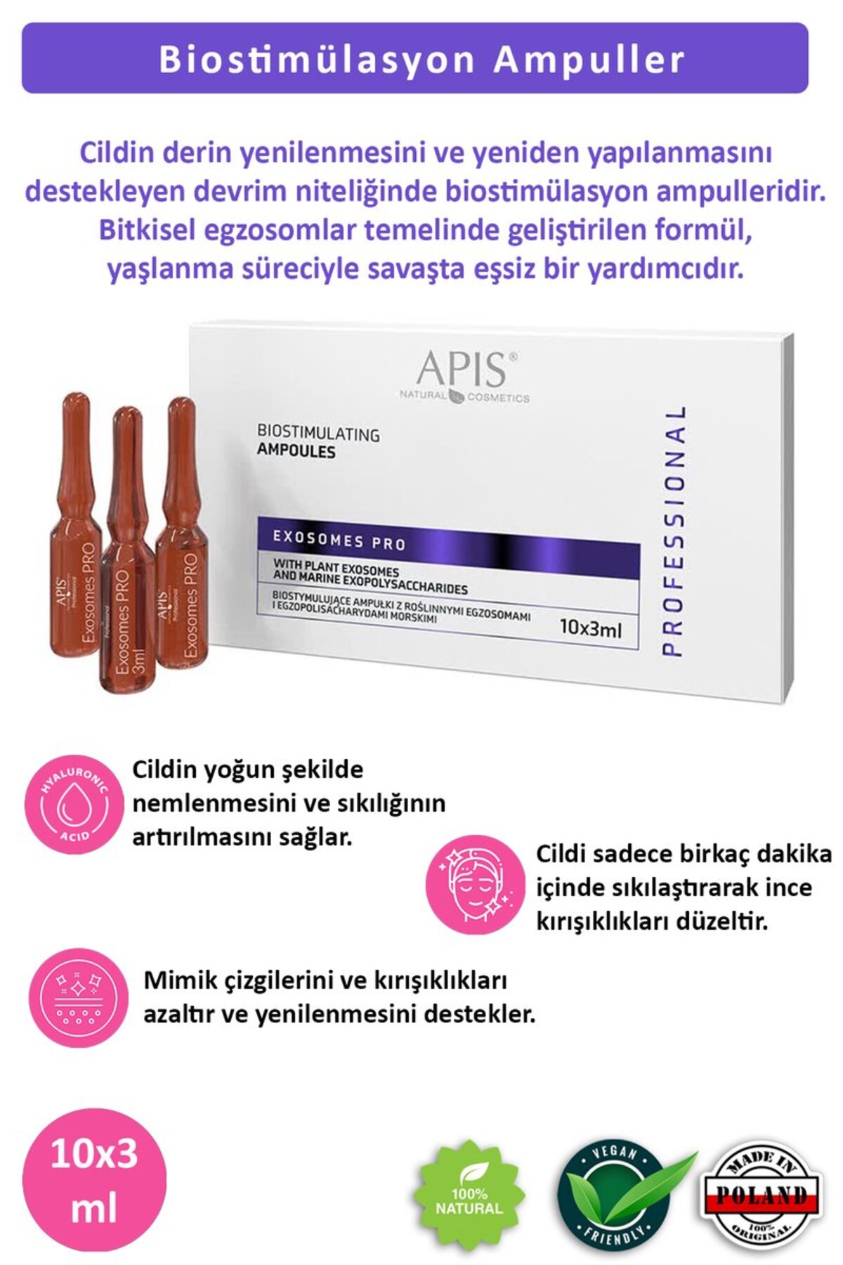Apis Natural Cosmetics Yaşlanma Karşıtı EXOSOMES PRO Bitkisel Ampul 10 x 3ml