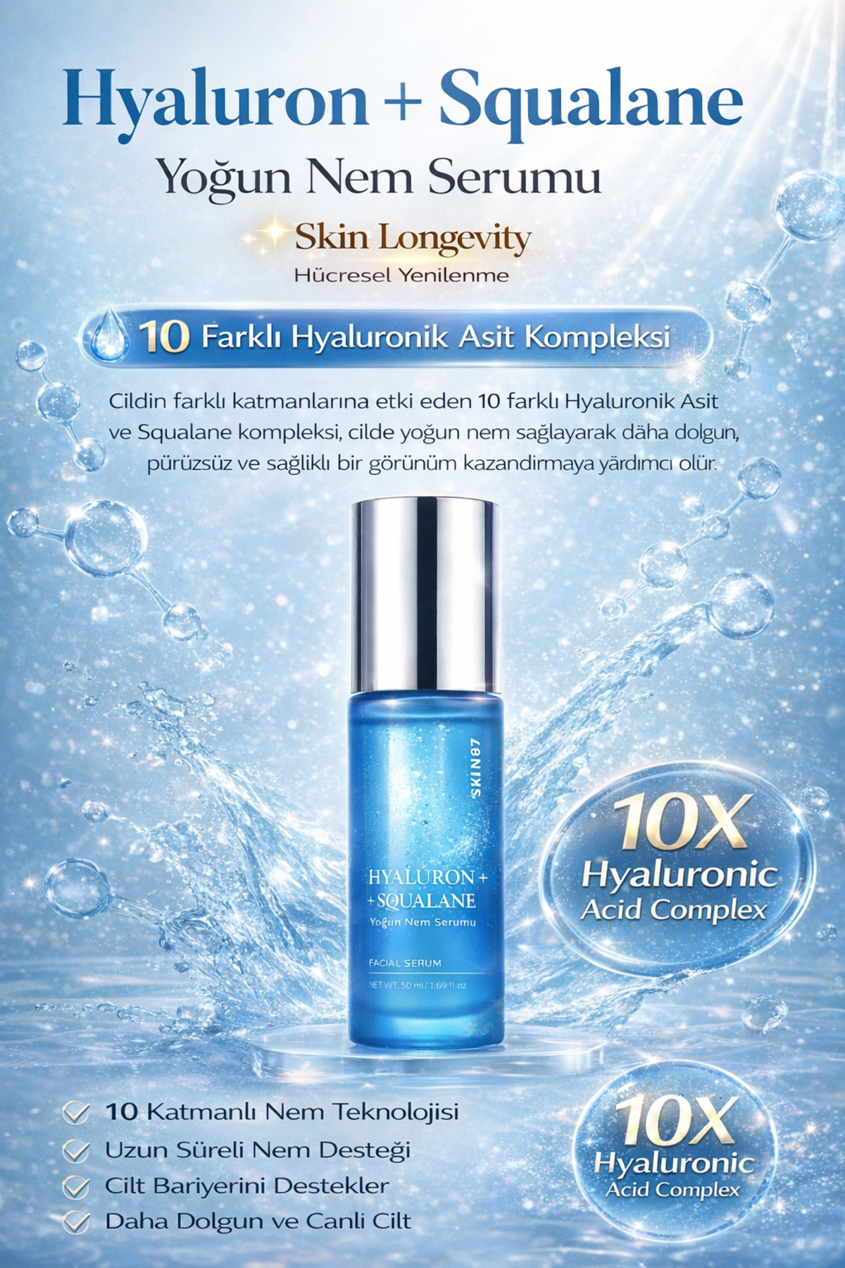 SKIN627 Hyaluron with Squalane–Yoğun Nemlendirici ve Dolgunlaştırıcı Yüz Serumu (50ml)