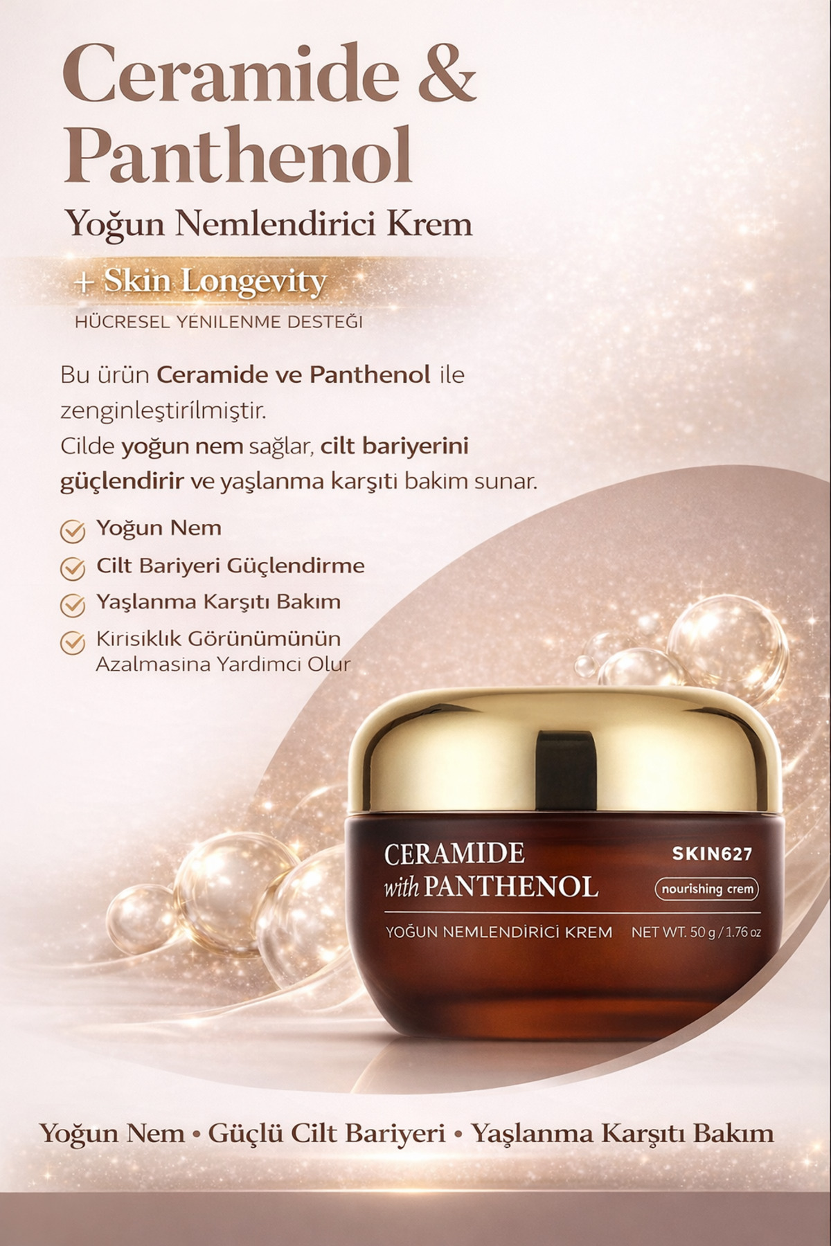 SKIN627 Ceramide & Panthenol Bariyer Onarıcı Yoğun Nemlendirici Krem 50gr (Kore Kozmetiği)