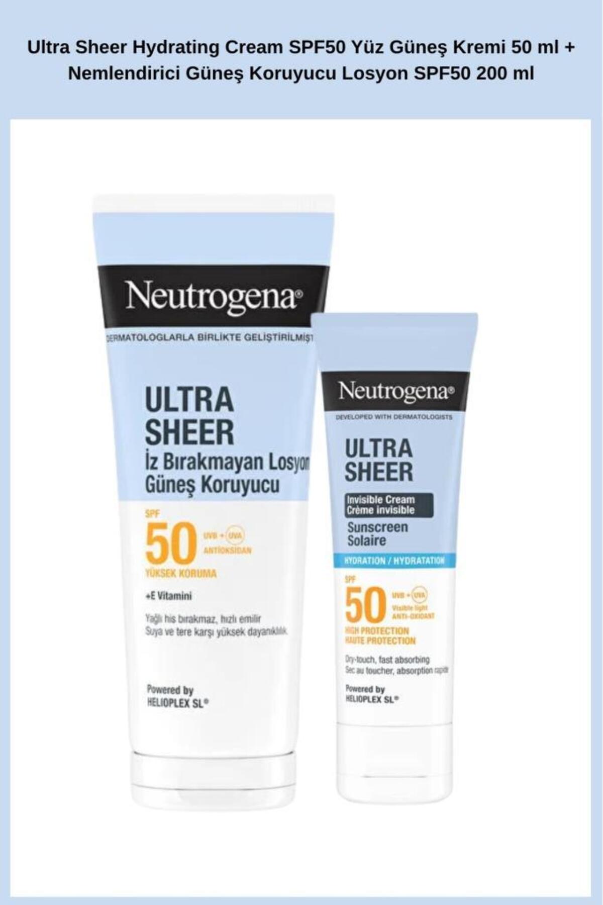 Neutrogena Ultra Sheer Hydrating Cream SPF50 Yüz Güneş Kremi 50 ml + Nemlendirici Güneş Koruyucu Losyon SPF50 2