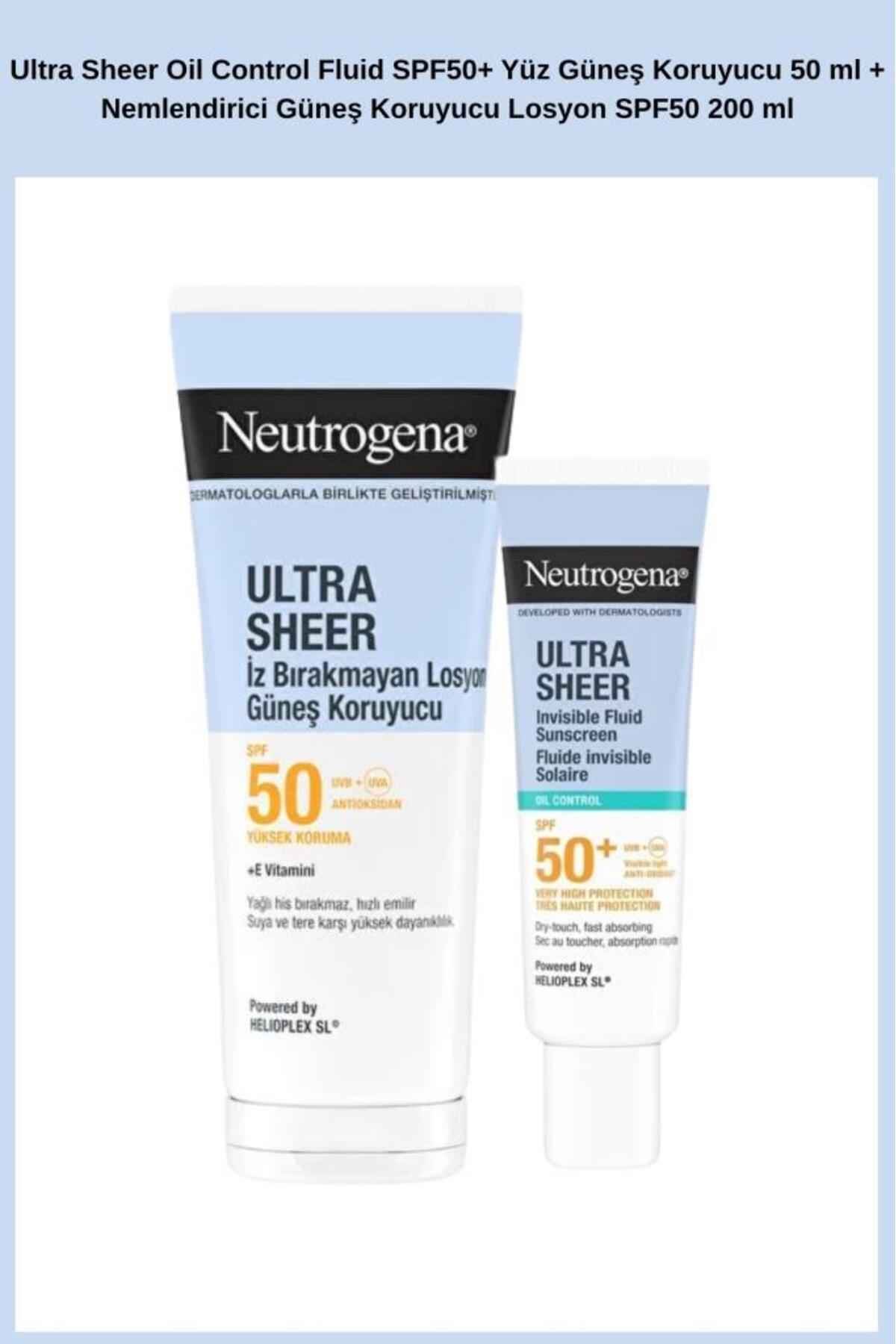 Neutrogena Ultra Sheer Oil Control Fluid SPF50+ Yüz Güneş Koruyucu 50 ml + Nemlendirici Güneş Koruyucu Losyon S