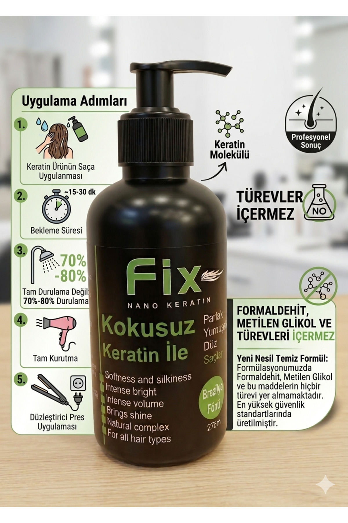 Fix Nano Keratin Kokusuz Dumansız Formaldehitsiz Düzleştirici Etki