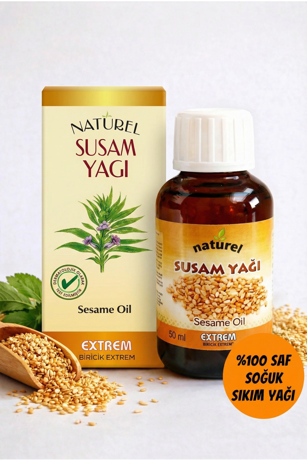 Extrem Naturel Susam Yağı - Soğuk Sıkım E Vitamini Saç & Cilt Bakım Yağı | Nemlendirici & Masaj Yağı (50ml)