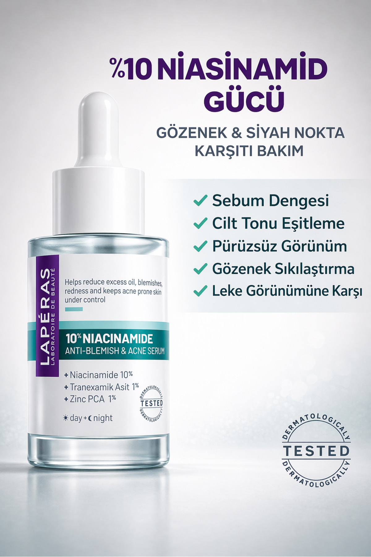 LAPÉRAS %10 Niacinamide Serum | %1 Zinc PCA & %1 Traneksamik Asit | Gözenek & Siyah Nokta Görünümü İçin Dengeleyici Bakım