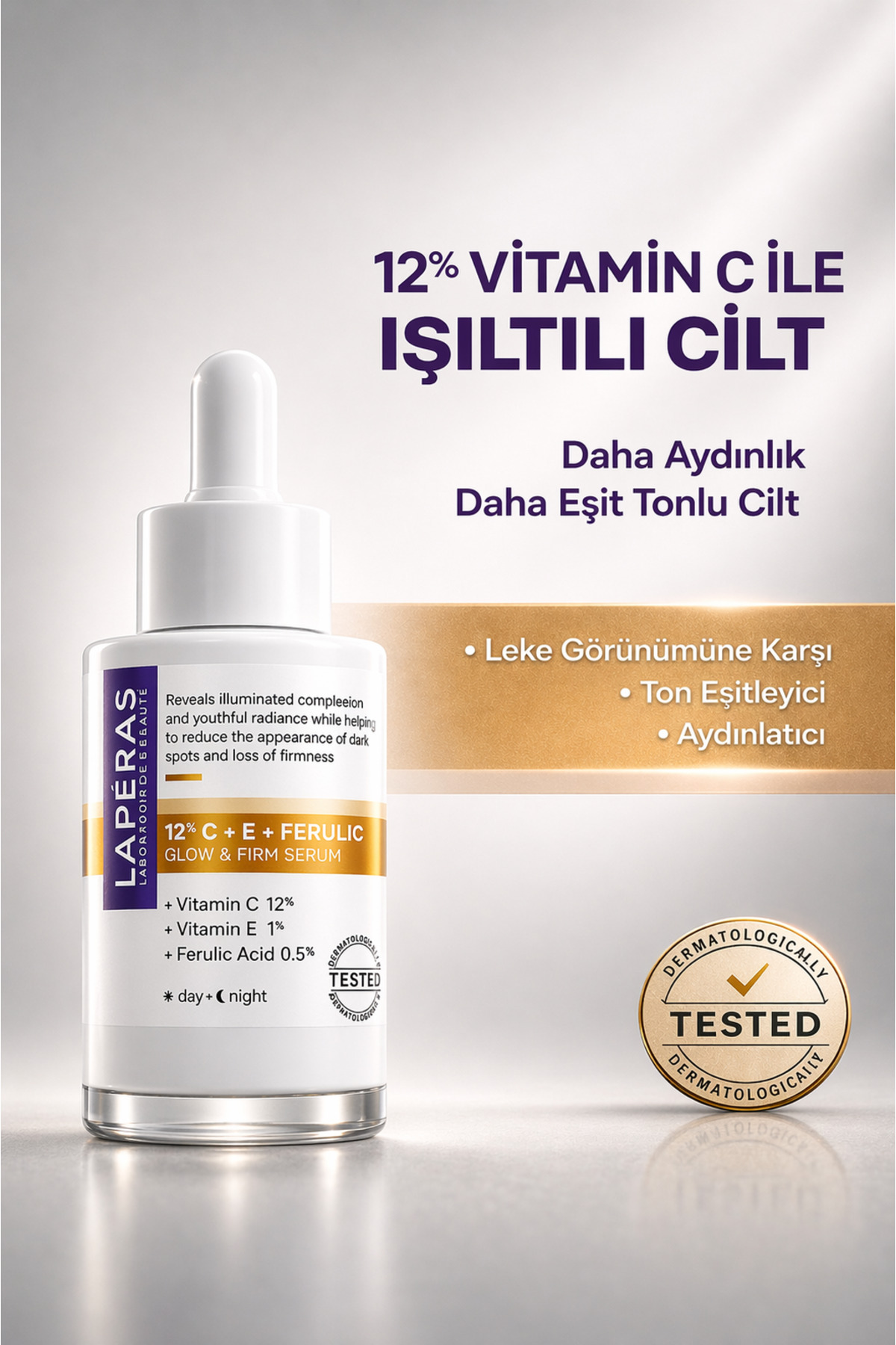 LAPÉRAS Vitamin C Serum %12 | Aydınlatıcı Ton Eşitleyici | Ferulik Asit & Hyaluronik Asit | Cilt Bakımı