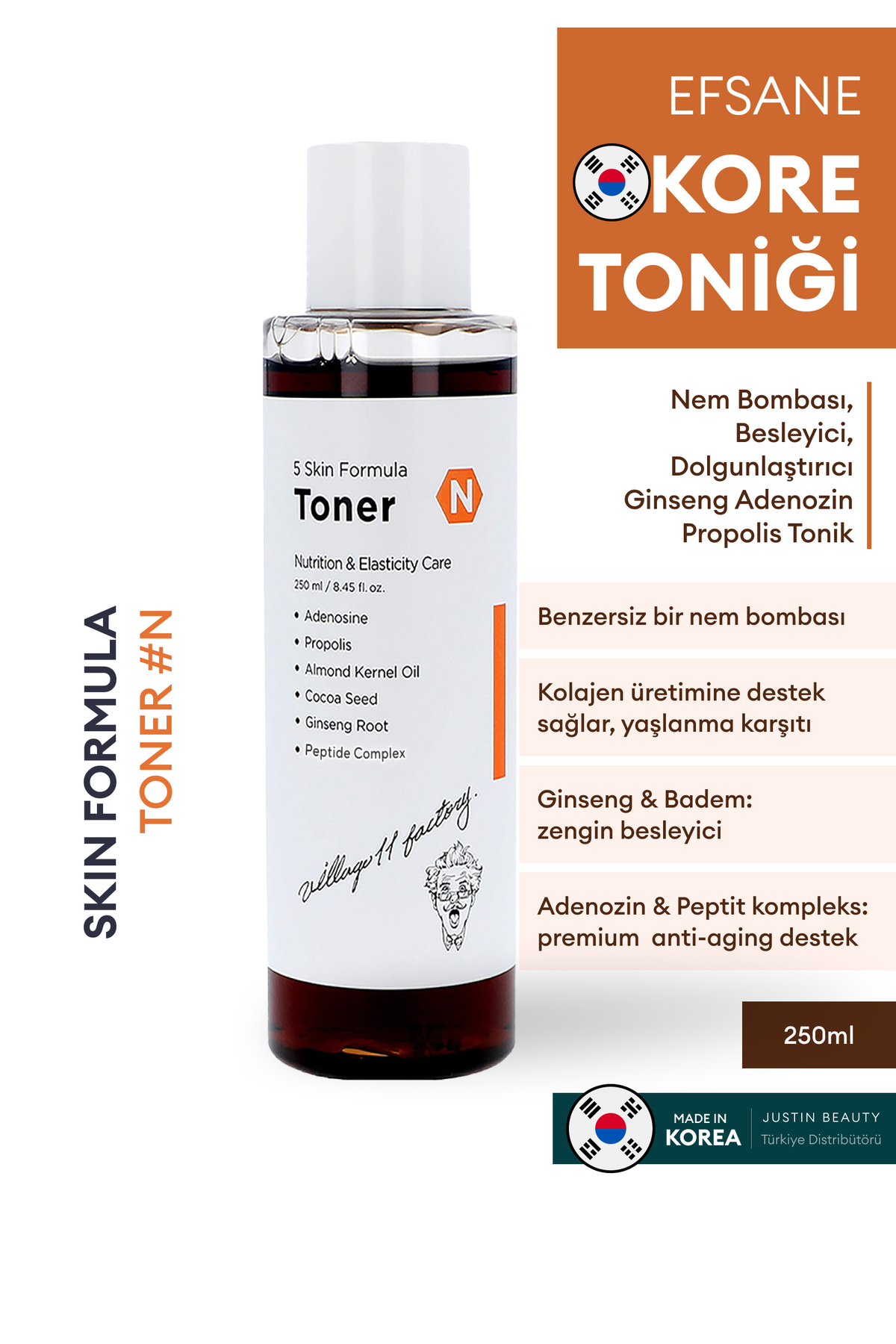 N Skin Formula Toner 250ml Nem Bombası, Besleyici, Dolgunlaştırıcı Ginseng Adenozin Propolis Tonik