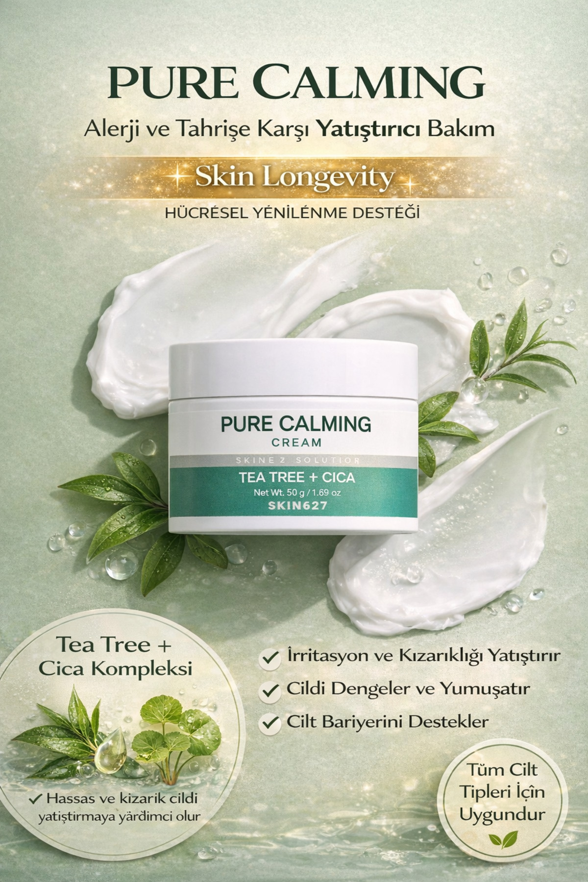 SKIN627 Kore Kozmetik Hassas Ciltler Için Yatıştırıcı Çay Ağacı Içeren Krem