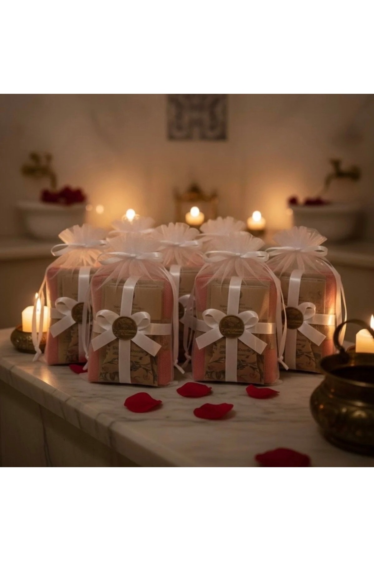 Bursa Home Gelin Hamamı Set Peştemal,Topuk Taşı,İpek Kese,Sabun,Tül–15’li Kişiselleştirilebilir Özel Paket