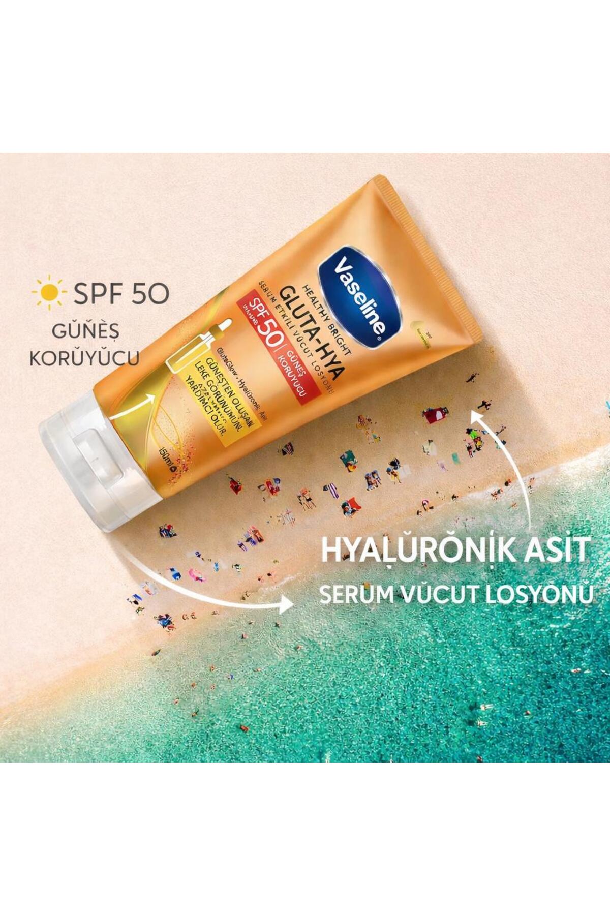 Vaseline Gluta-Hya Serum Etkili Vücut Losyonu Güneş Koruyucu 150 ml SPF 50 Hyalüronik Asit Serum