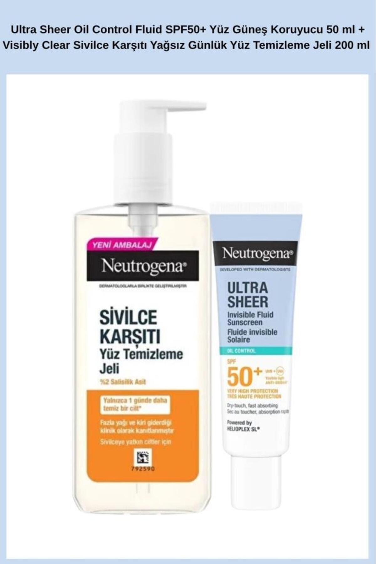 Neutrogena Ultra Sheer Oil Control Fluid SPF50+ Yüz Güneş Koruyucu 50 ml + Visibly Clear Karşıtı Yağsız