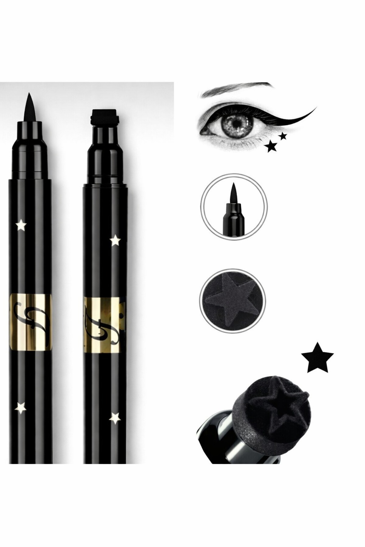 Seckinnn Çift Uçlu Eyeliner – Yıldız Damga & İnce Uç Likit Eyeliner, Uzun Süre Kalıcı