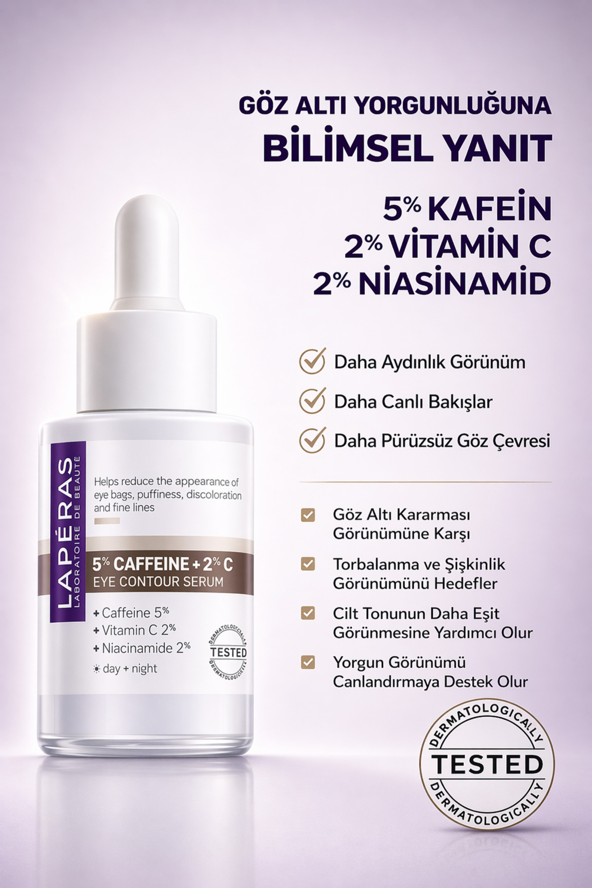 LAPÉRAS Göz Altı Serumu | %5 Kafein & %2 Vitamin C | Aydınlatıcı Bakım | Morluk ve Torbalanma Görünümüne Karşı | Vegan
