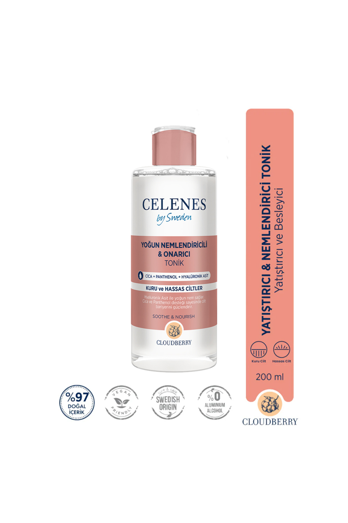 Celenes BY SWEDEN HYALÜRONİK ASİT IÇEREN YOĞUN NEMLENDİRİCİ VE YATIŞTIRICI CLOUDBERRY TONİK 200 ML-