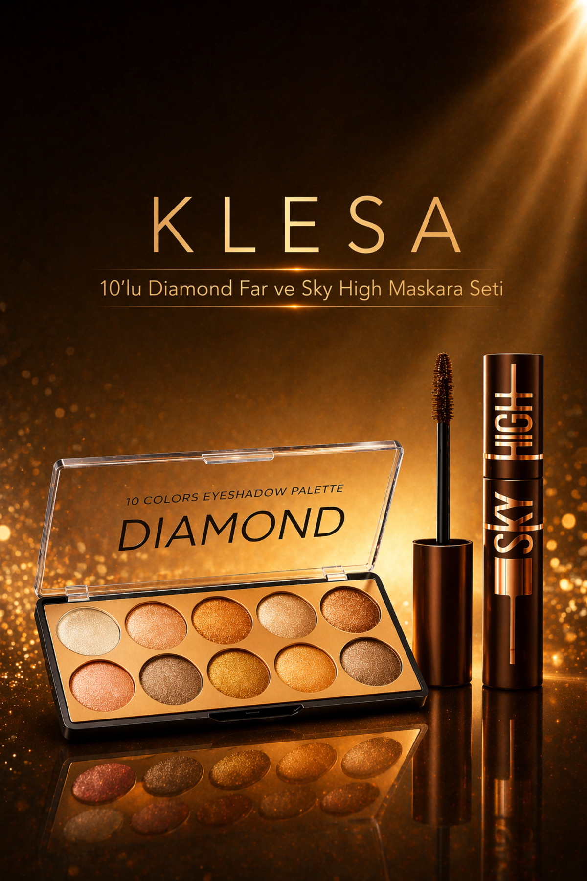 KLESA 10’lu Diamond Far Paleti ve Kahverengi Maskara Göz Makyaj Seti