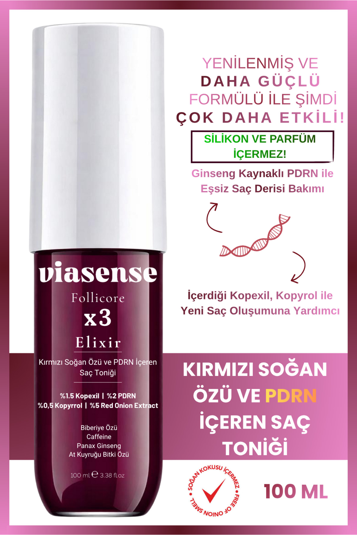 viasense PDRN ve Kırmızı Soğan Özü İçeren Dökülme Karşıtı ve Hızlı Uzamaya Yardımcı Saç Toniği 100ml