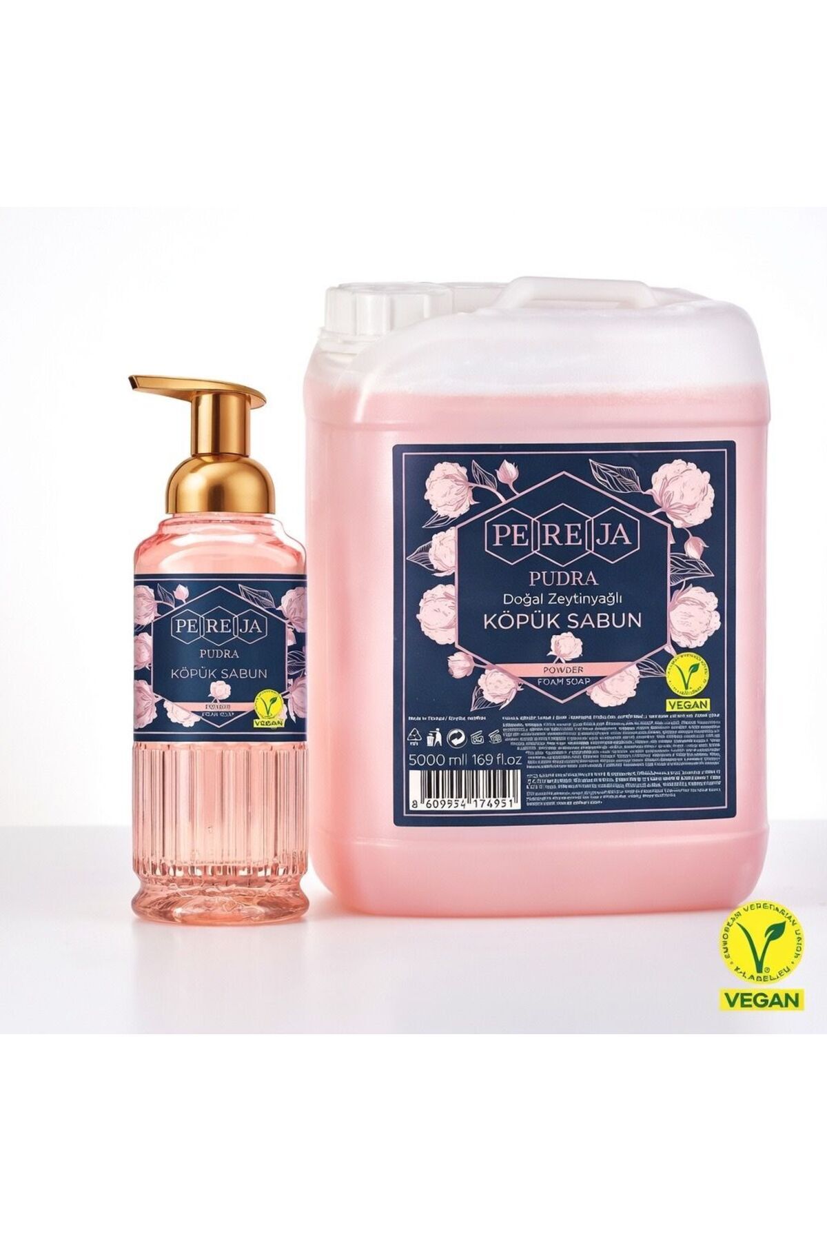 Pereja %100 Doğal Köpük Sabun Pudra Vegan Bitkisel Nemlendirici Ve Zeytinyağlı 5 Litre + 500 ML