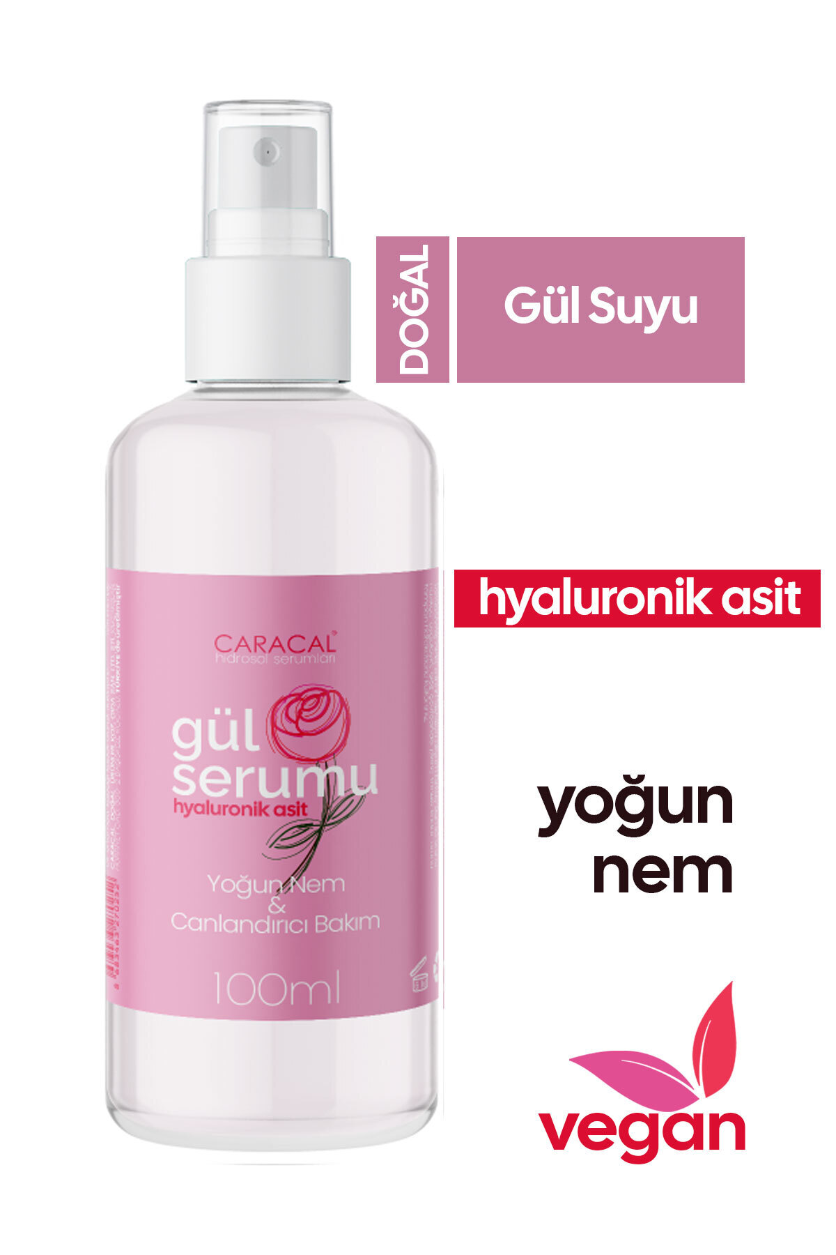 caracal Hyaluronik Asit Gül Suyu Bazlı Yoğun Nemlendirici Canlandırıcı Aydınlatıcı Cilt Bakım Serumu