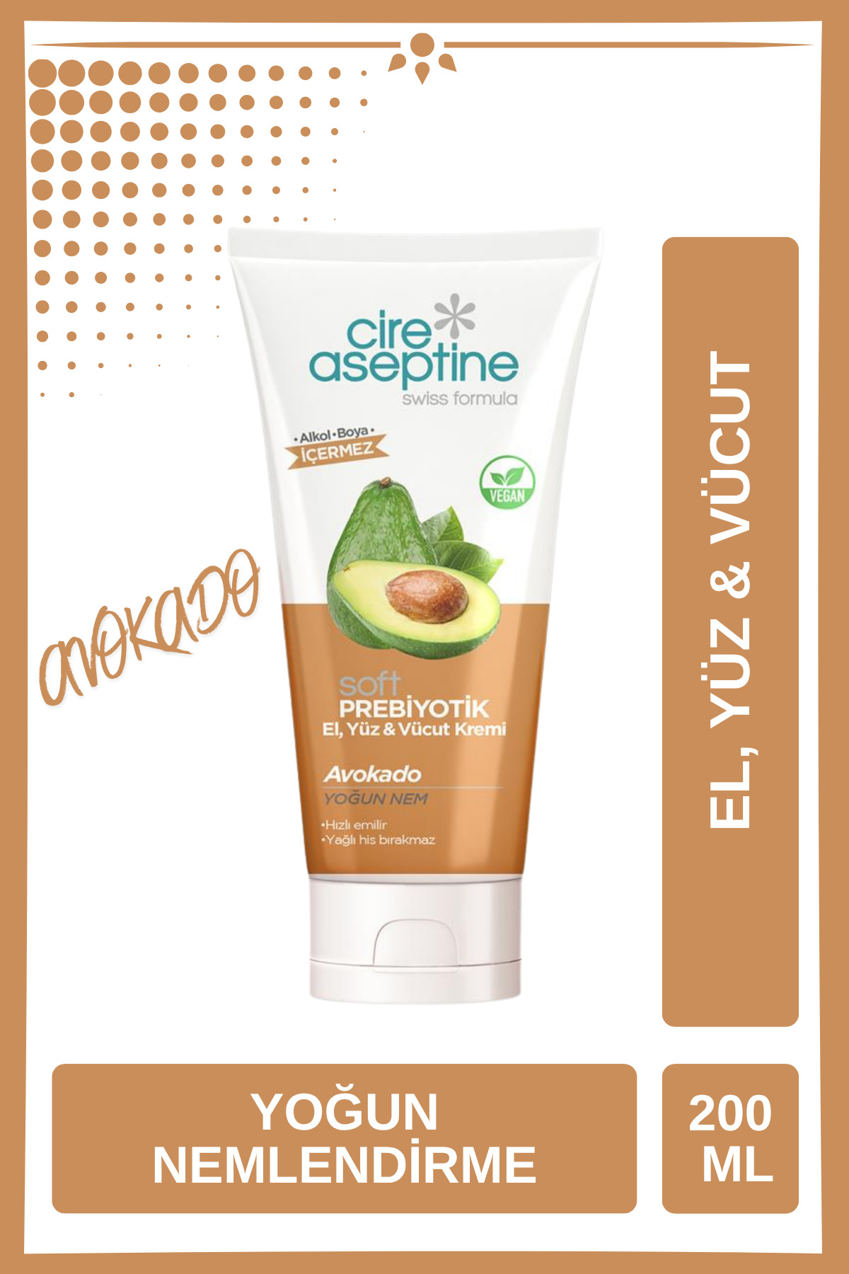 CIRE ASEPTINE Soft Prebiyotik Avokado El,Yüz ve Vücut Kremi 200 Ml Tüp