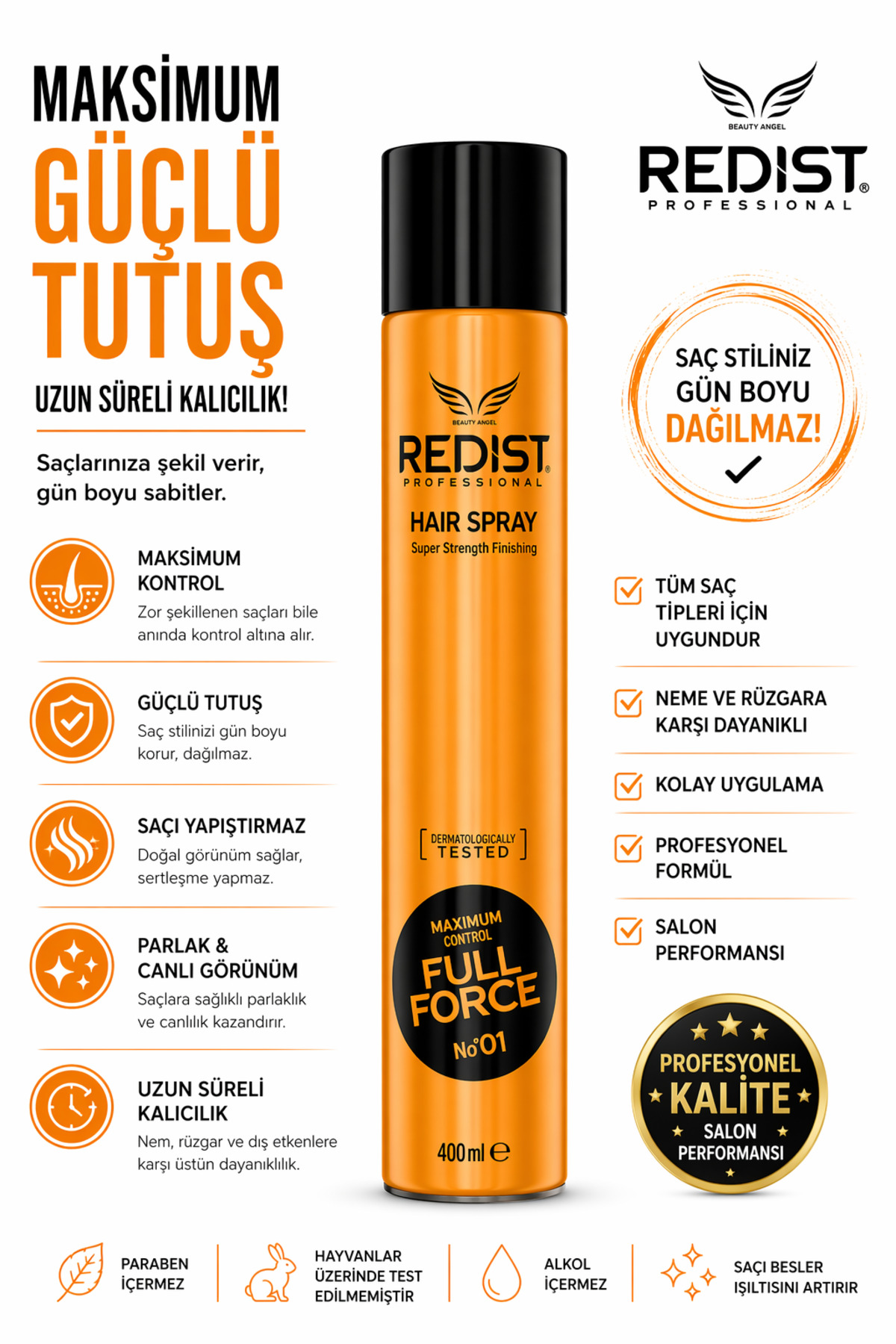 Redist Saç Spreyi Ultra Strong Güçlü Tutuş Gün Boyu Etkili Vegan 400 ml