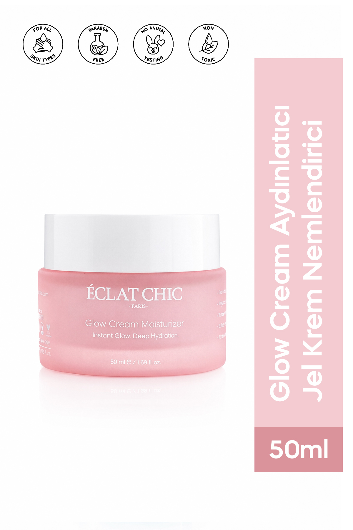 Eclat Chic Yüz Kremi Nemlendirici – Hyaluronik Asit + Niacinamide + Arbutin | Leke Karşıtı Işıltı Kremi | Tüm Cilt Tipleri | 50 ml