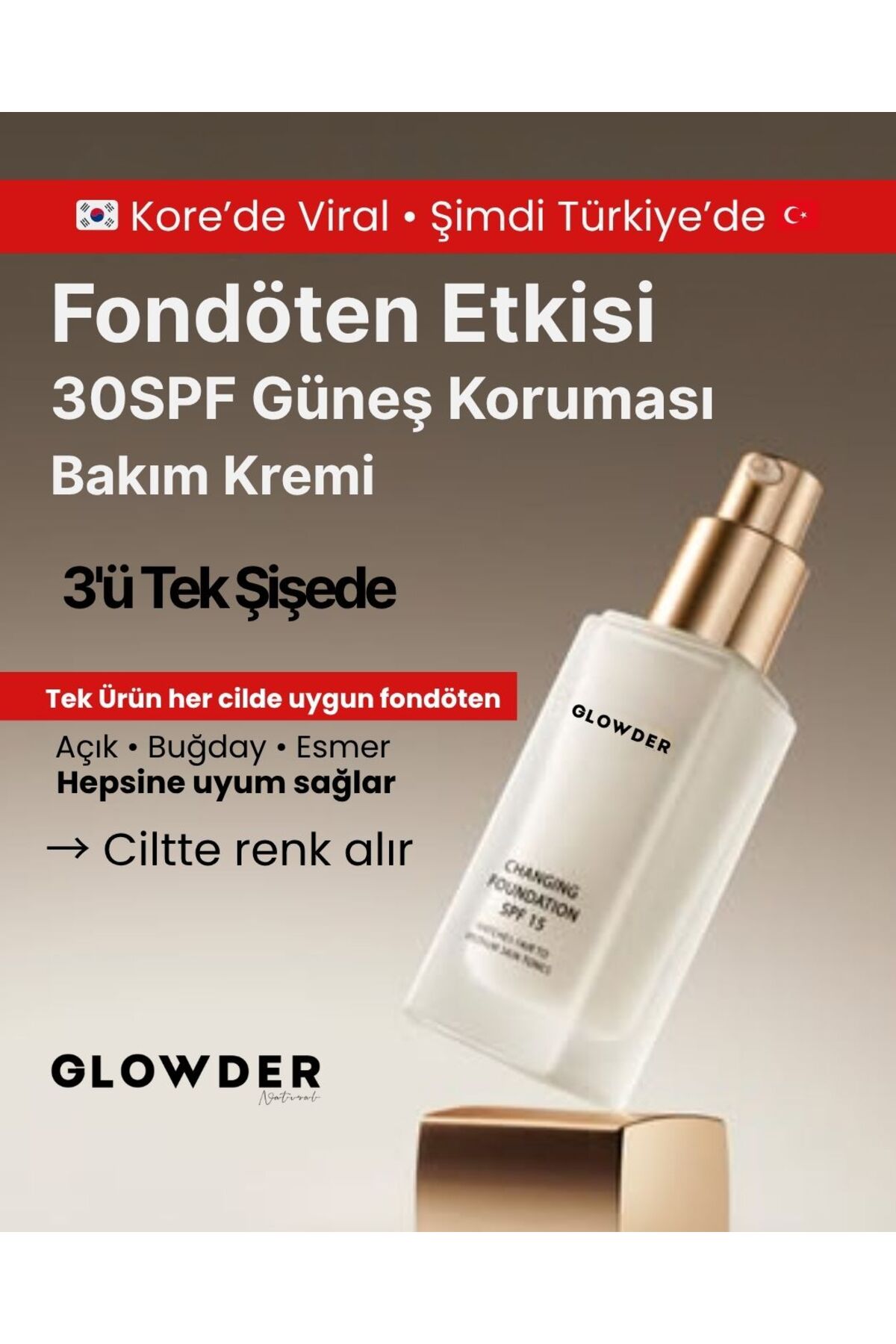 glowder Cilt Tonuna Uyum Sağlayan Akıllı Fondöten SPF 30 -Glowder Adaptive Skin Foundation SPF 30
