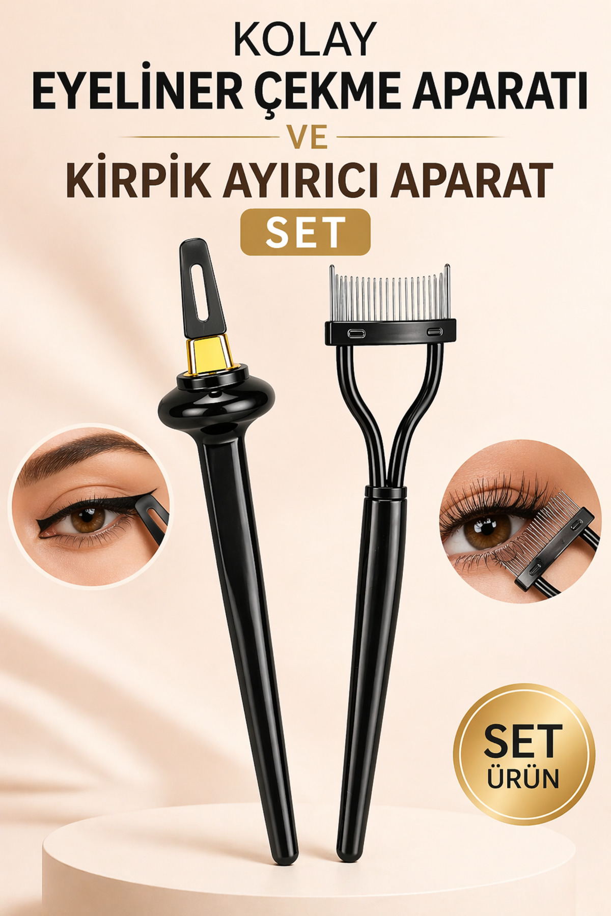 COS COSCELİA Profesyonel Göz Makyaj Seti 2’li | Eyeliner Çekme Aparatı & Kirpik Ayırıcı | Simetrik ve Hacimli Sonuç