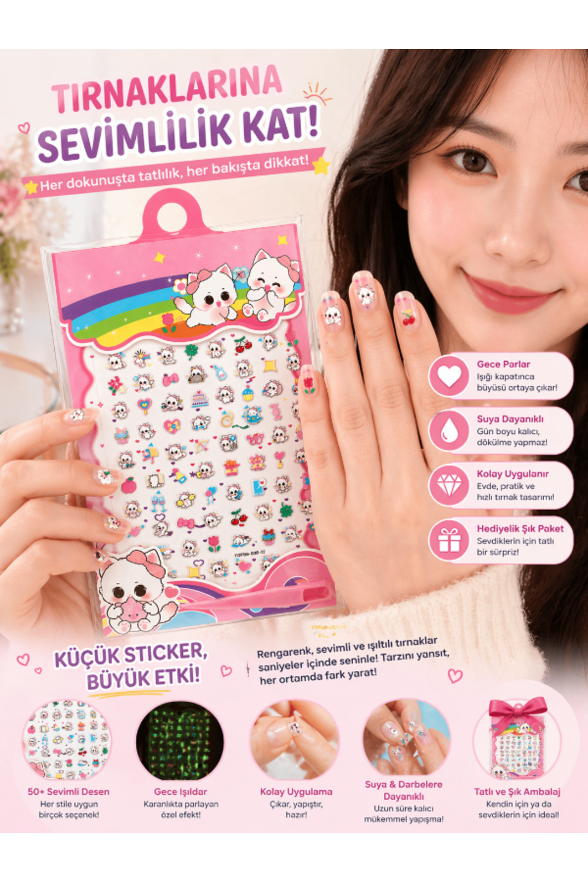 SheMask Tırnak Sticker Tırnak Stickeri Takma Tırnak Aksesuarı Tırnak Süsü Nail Sticker Tırnak Charm Mini Küçük Sticker Tırnak Süsleme Sticker Kendinden Yapışkanlı Sevimli Tırnak Süsleri Seti