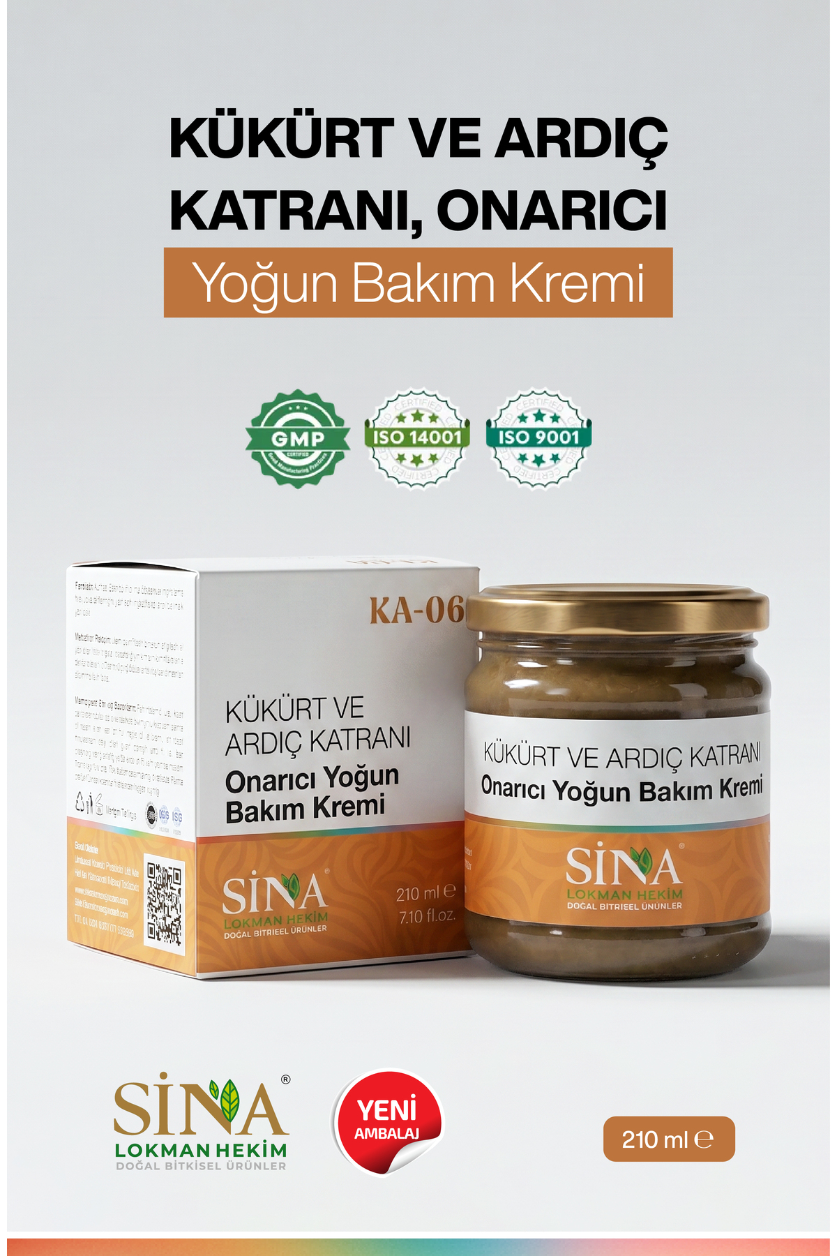 SİNA LOKMAN HEKİM KÜKÜRTLÜ SÜLFÜR ARDIÇ KATRANLI KREMİMİZ YEPYENİ GÜÇLENDİRİLMİŞ ETKİLİ FORMÜLÜMÜZLE 210 ML.