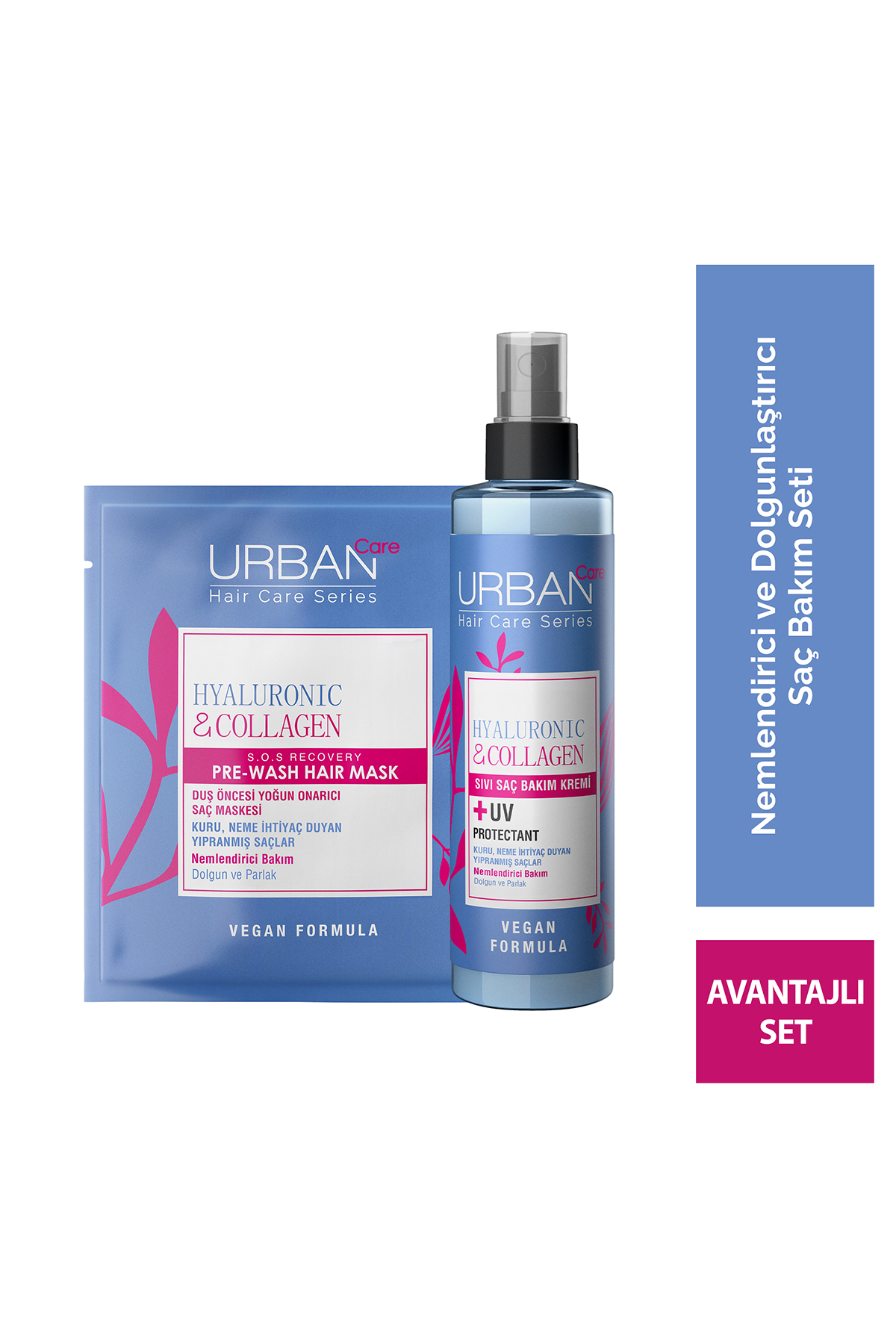 Urban Care Hyaluronic & Collagen Ekstra Dolgunlaştırıcı Sıvı Saç Bakım Kremi ve Maske 2'li Set-Vegan