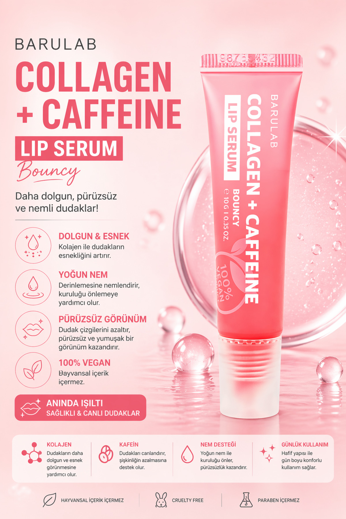 Barulab COLLAGEN CAFFEINE BOUNCY LIP SERUM - DUDAK SERUMU 10ml