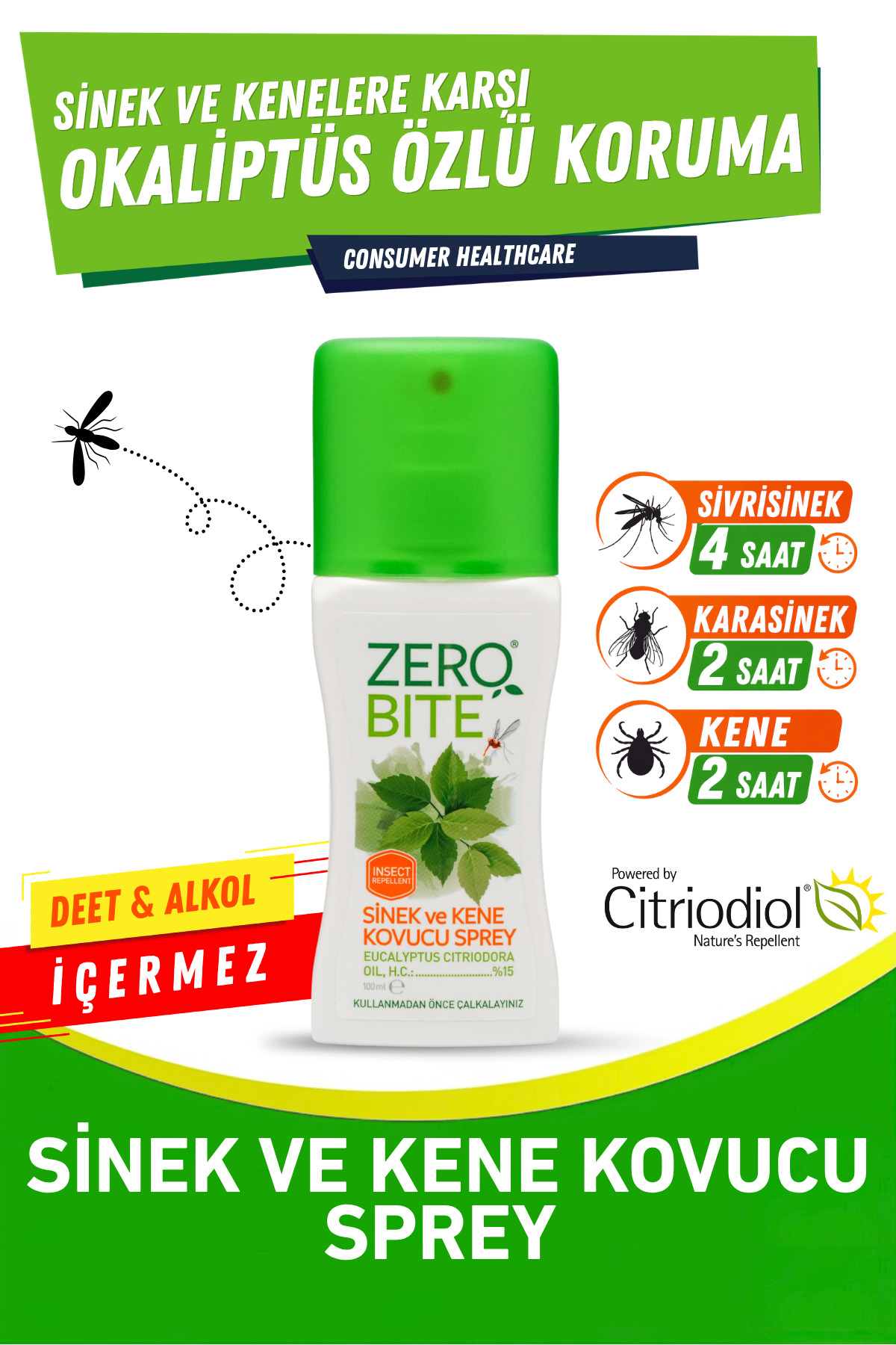 ZeroBite Sinek ve Kene Kovucu Sprey 100 ml - Okaliptüs Özlerinden Gelen Koruma