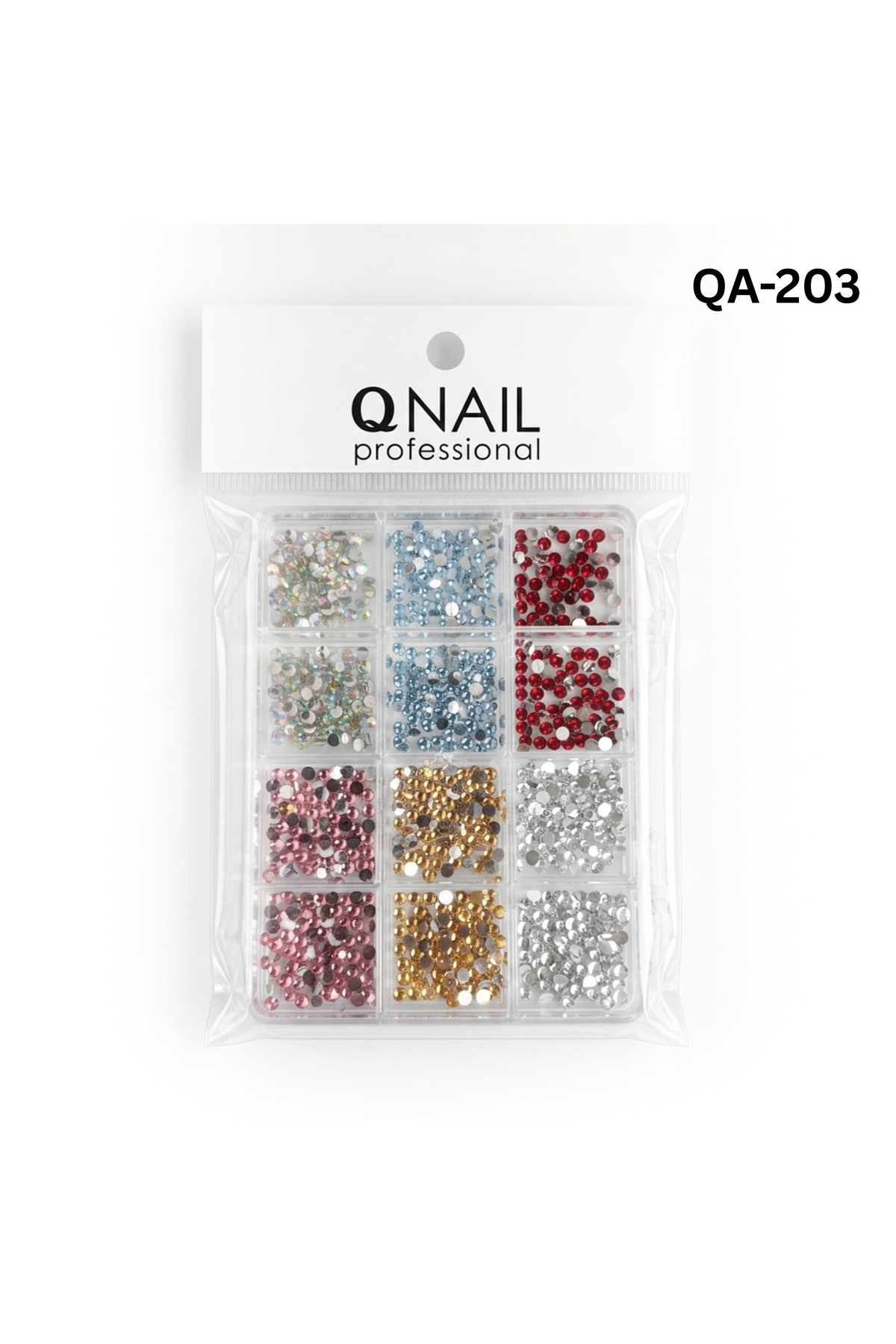 QNAİL PROFESSİONAL Renkli Tırnak Taşı Seti 12'Li Nail Art Süsleme Parlak Kristal Boncuk Seti QA-203