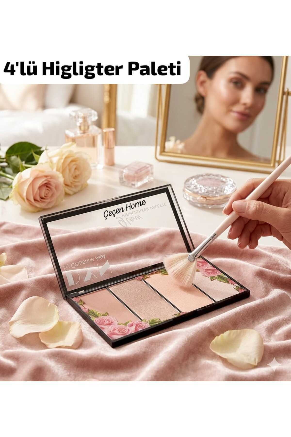 ÇEÇEN HOME (1 Adet) 4'lü Highlighter Paleti ,4'lü Aydınlatıcı Paleti , Işıltılı Yüz Aydınlatıcı , Toz Highlighter 26gr