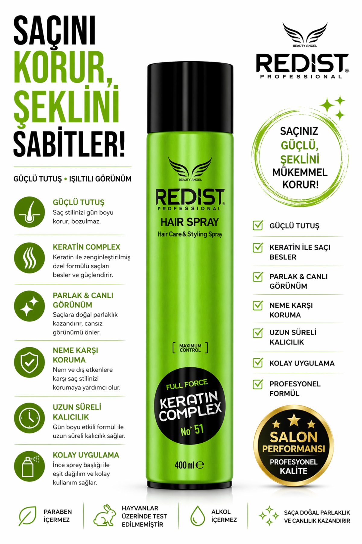 Redist Keratinli Sac Spreyi Ultra Güçlü – Uzun Süreli Tutucu – Vegan 400 ml