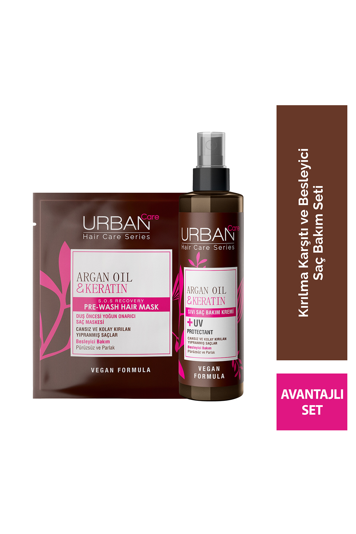 Urban Care Argan Oil & Keratin Kolay Kırılan Yıpranmış Saçlara Özel Sıvı Saç Bakım Kremi ve Maske 2'li Set-Vega