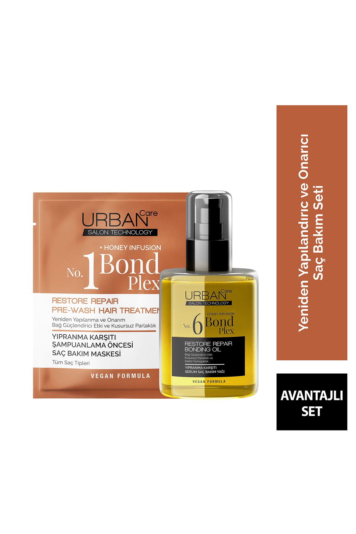 Urban Care No.6 Bond Plex Restore Repair Yıpranma Karşıtı Serum Saç Bakım Yağı ve Maske 2'li Set-Vegan
