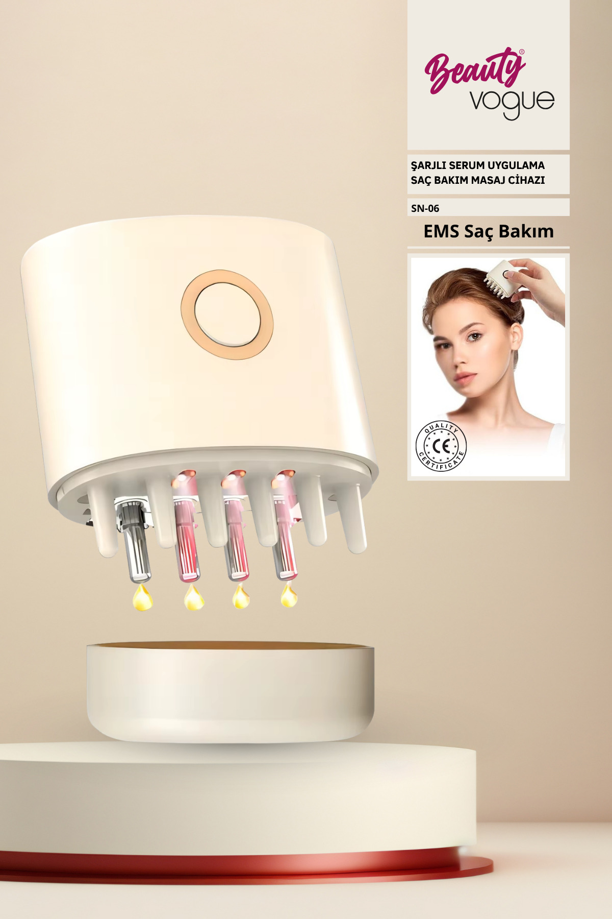 Beauty Vogue Yeni Nesil Ems Şarjlı Saç Bakım, Serum Ampul Uygulama Masaj, Saç Güçlendirme Cilt Bakım Cihazı