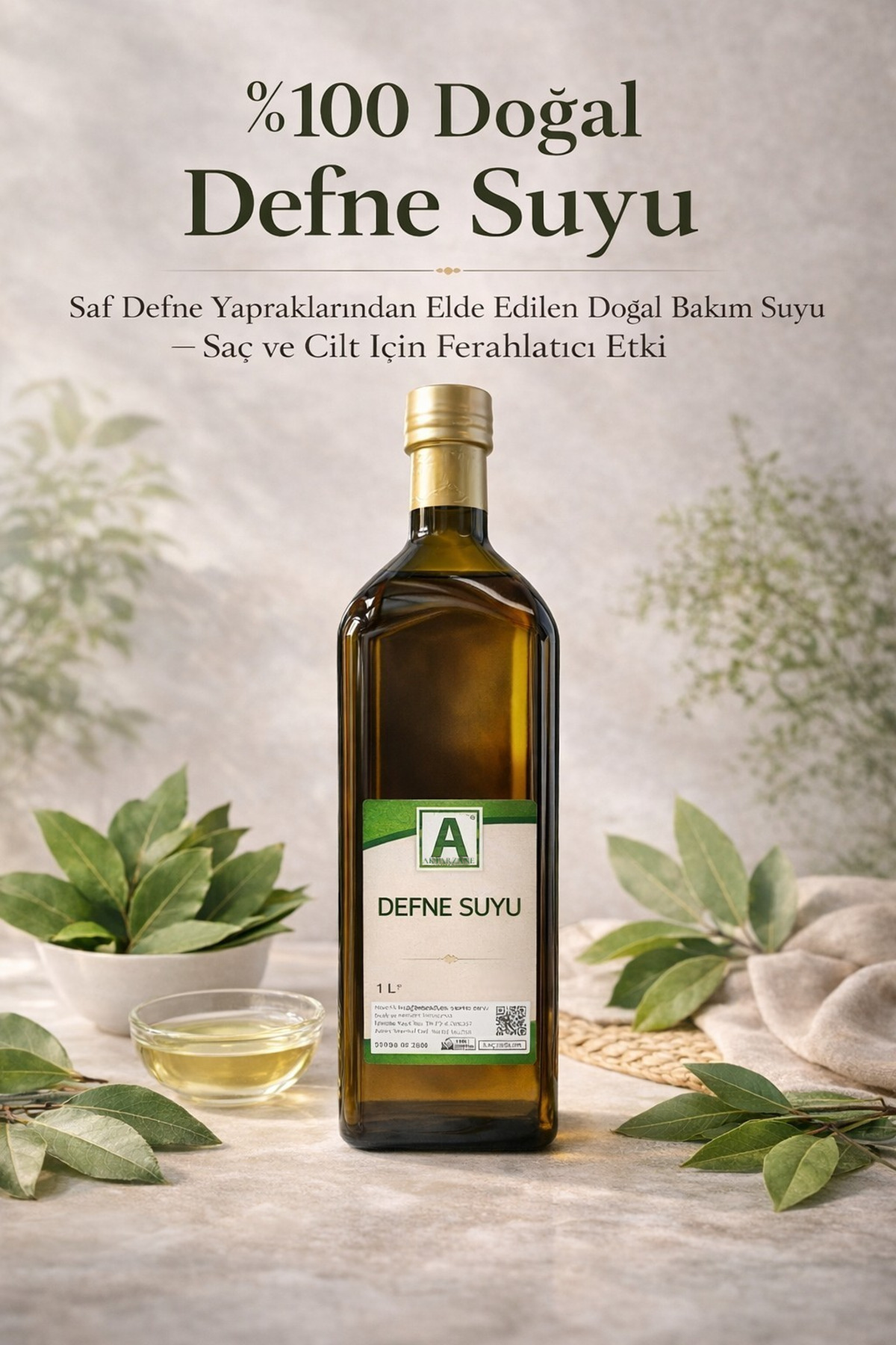 Aktarzane Defne Suyu 1 Litre %100 Doğal – Saf Defne Hidrosolü Saç ve Cilt Bakımı