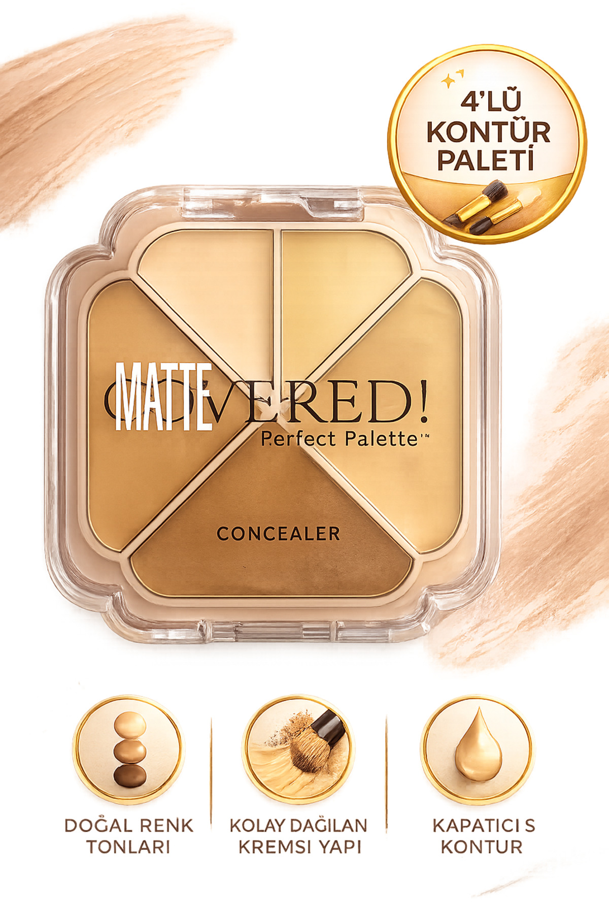 MAQYA KOZMETİK 4'lü Matte Kapatıcı Kontür ve Concealer Palet Doğal Renk Tonları Kremsi Kolay Dağılım