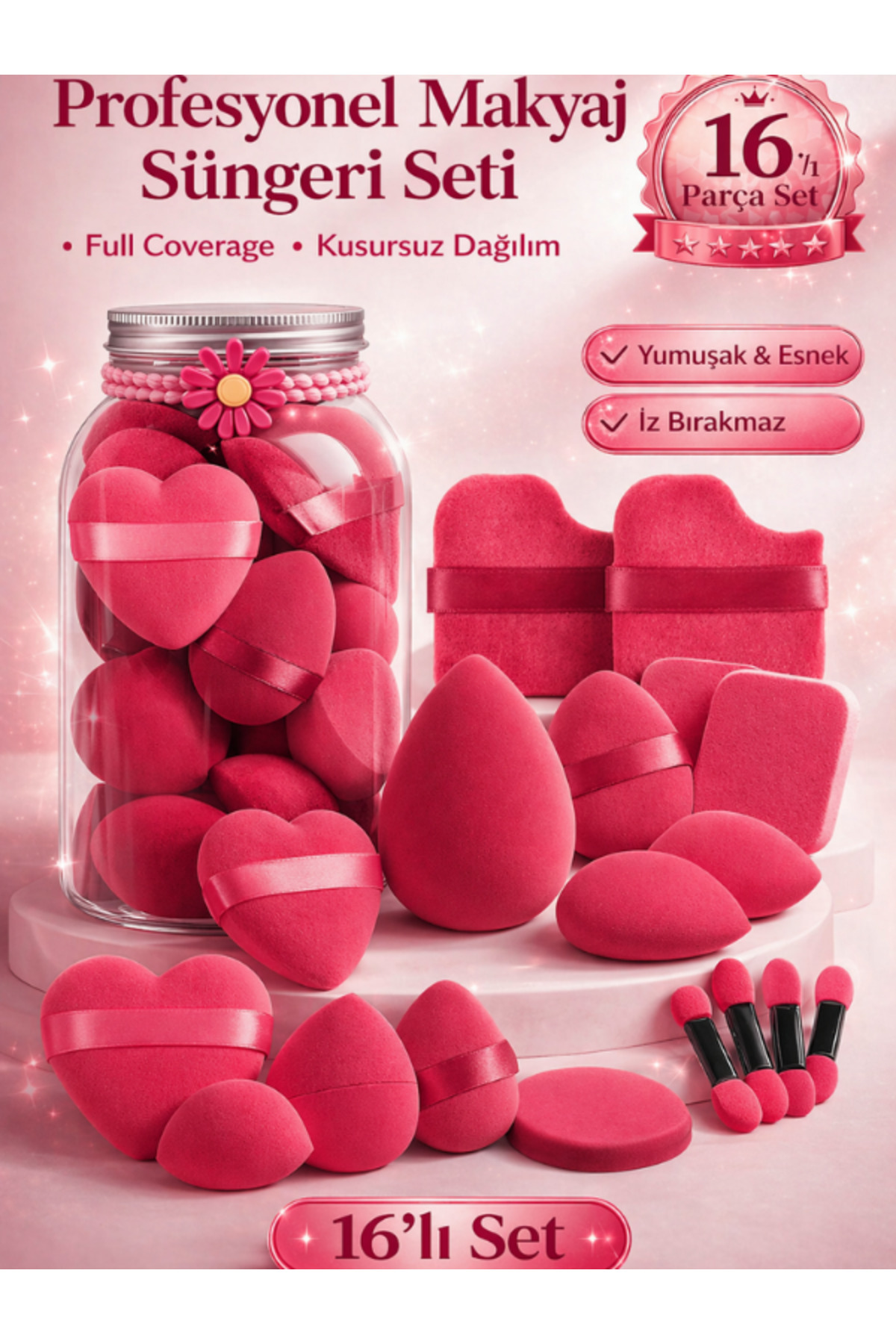 SheMask Makyaj Süngeri Seti Far Fırçası Pudra Süngeri Fondöten Süngeri Göz Altı Kapatıcı Süngeri Makyaj Ürünleri 16'lı Set Makyaj Seti Makyaj Ürünleri Makyaj Malzemesi Kozmetik Kişisel Bakım Sünger Makyaj